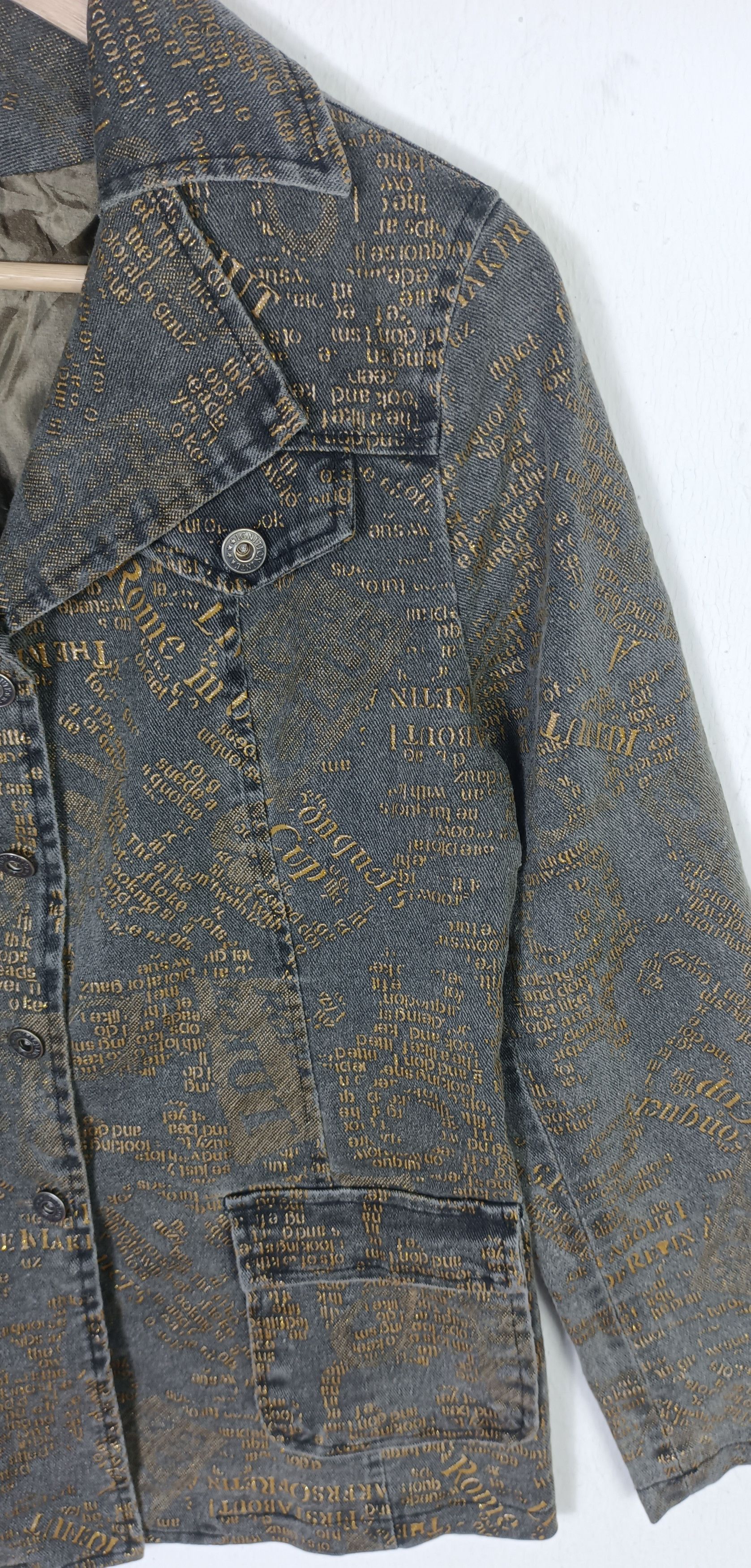 If Six Was Nine Vintage Ignition Various Word Double Breast Denim Jacket Size S / US 4 / IT 40 - 4 Thumbnail