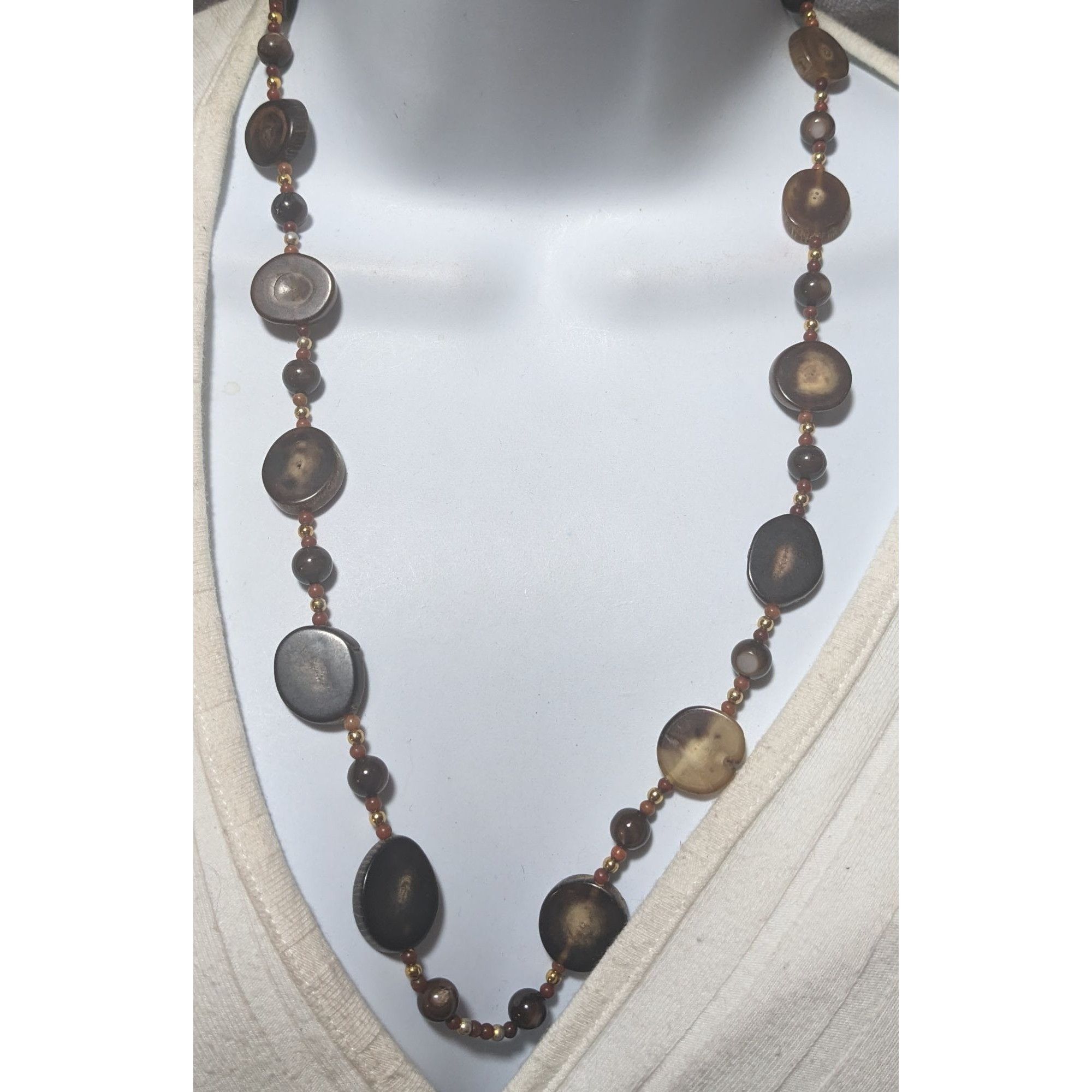Other Vintage Polished Wood Slice Beaded Necklace Size ONE SIZE - 6 Thumbnail