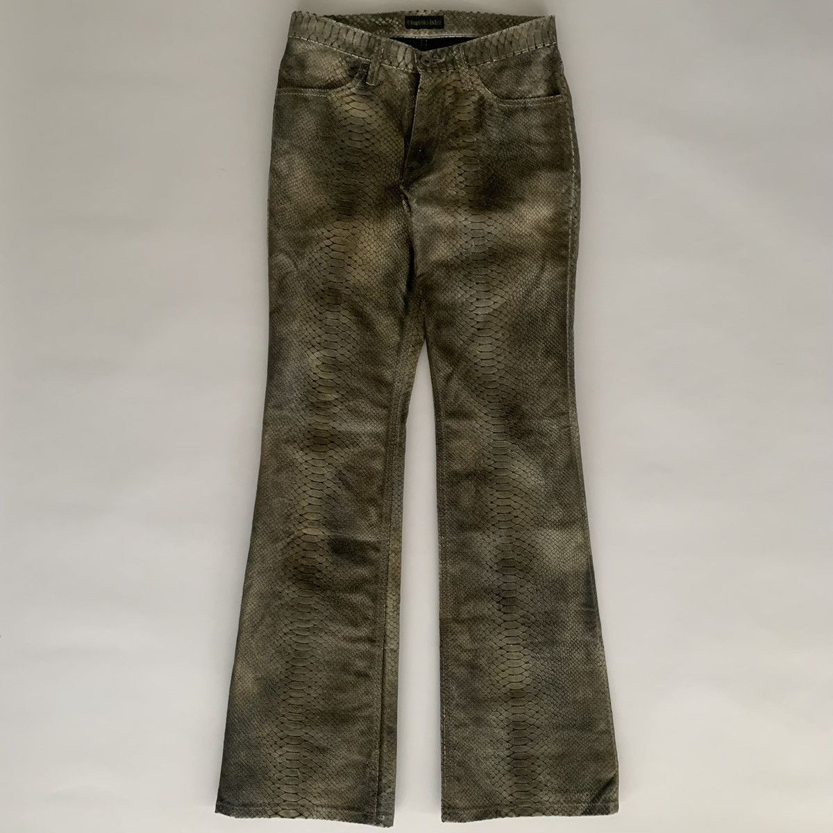 image of Yasuyuki Ishii Waxed Python Snakeskin Flared Pants in Black, Men's (Size 29)