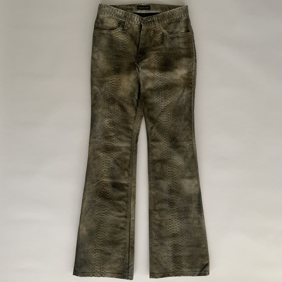 Pre-owned Yasuyuki Ishii Waxed Python Snakeskin Flared Pants In Black