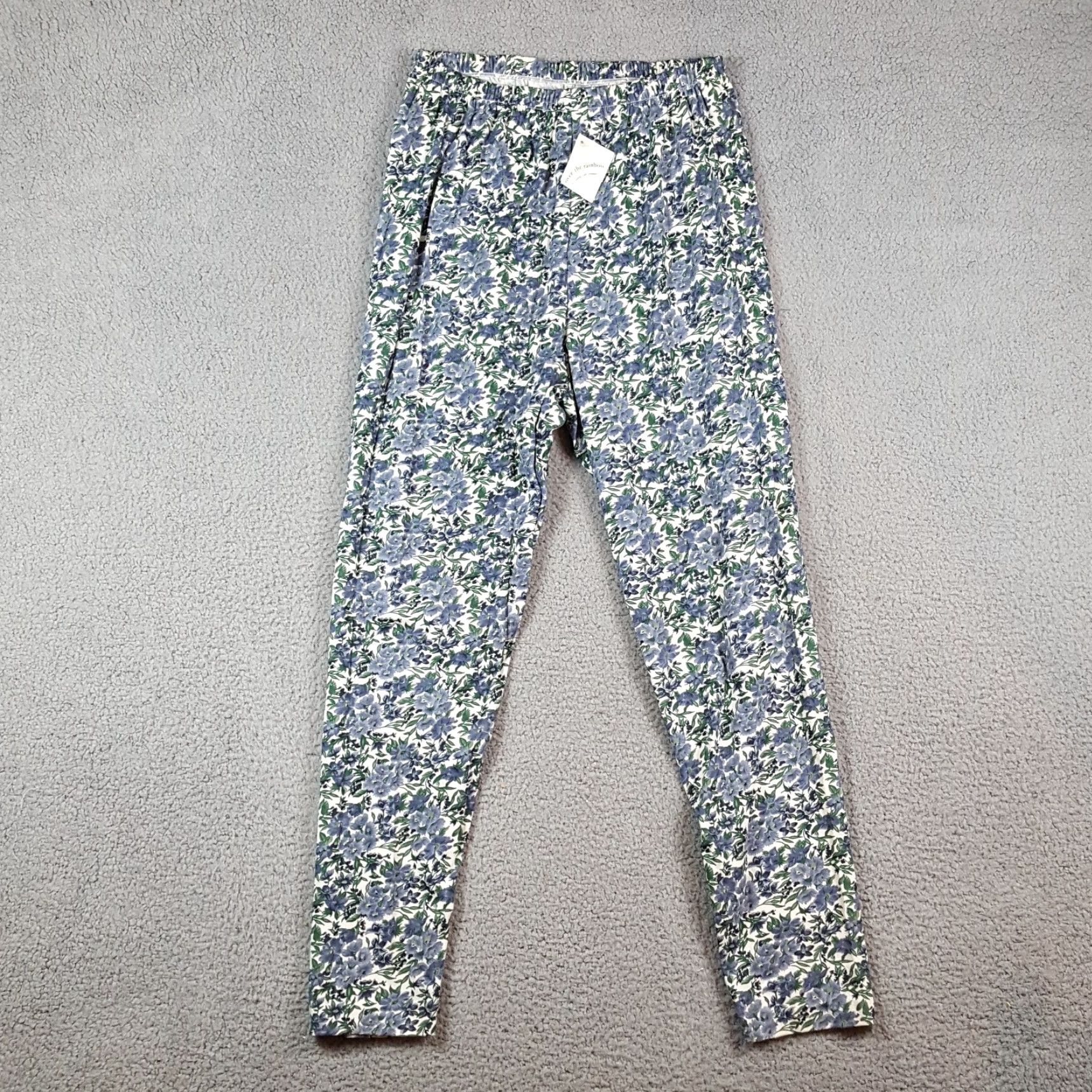 Vintage VINTAGE Over the Rainbow 90s Blue Flower Print Stretch Waist Small Floral Leggings Yoga Pants Womens Size 28" / US 6 / IT 42 - 5 Thumbnail