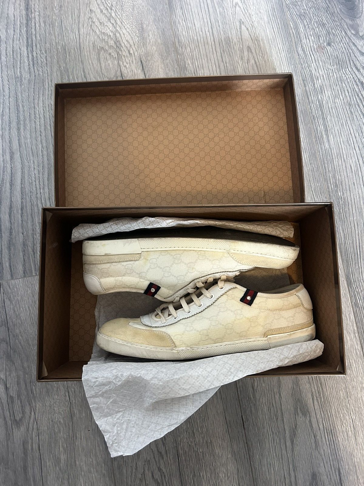 Gucci Gucci Off-White Monogram Low-Top Sneakers - Size 9 G Size US 9 / EU 42 - 3 Thumbnail