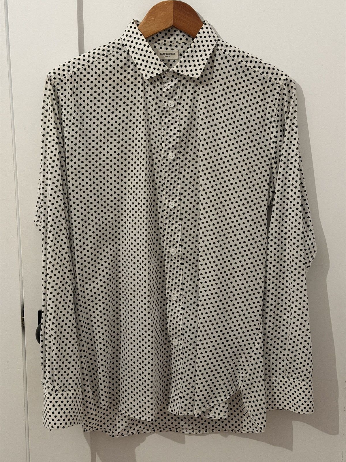 Saint Laurent Paris Saint Laurent 2012 Heart Pattern Shirt White/Black Size US S / EU 44-46 / 1 - 1 Thumbnail