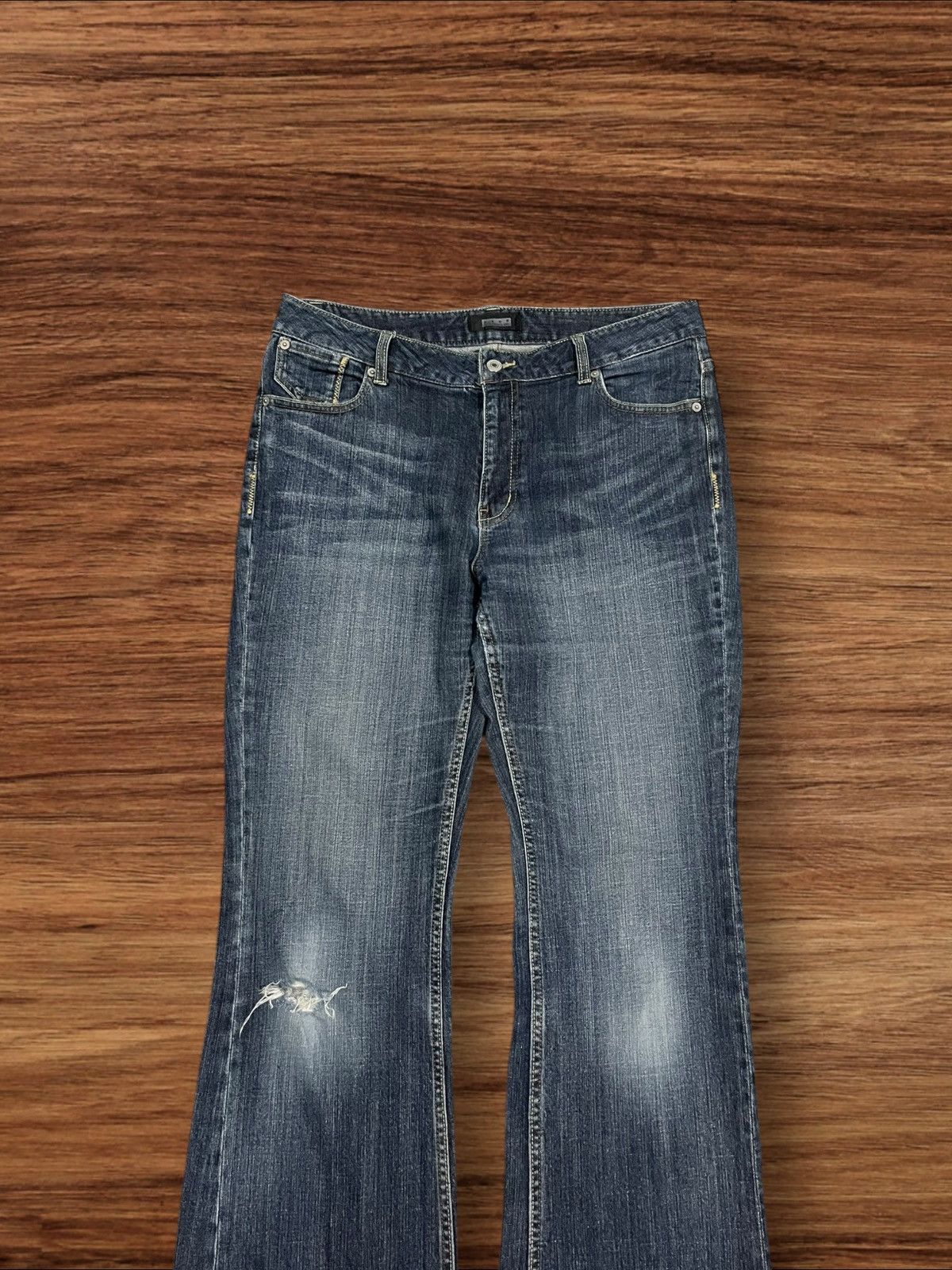 Japanese Brand Vintage Japanese Brand Blue Washed Distressed Flare Jeans Size 33" - 3 Thumbnail
