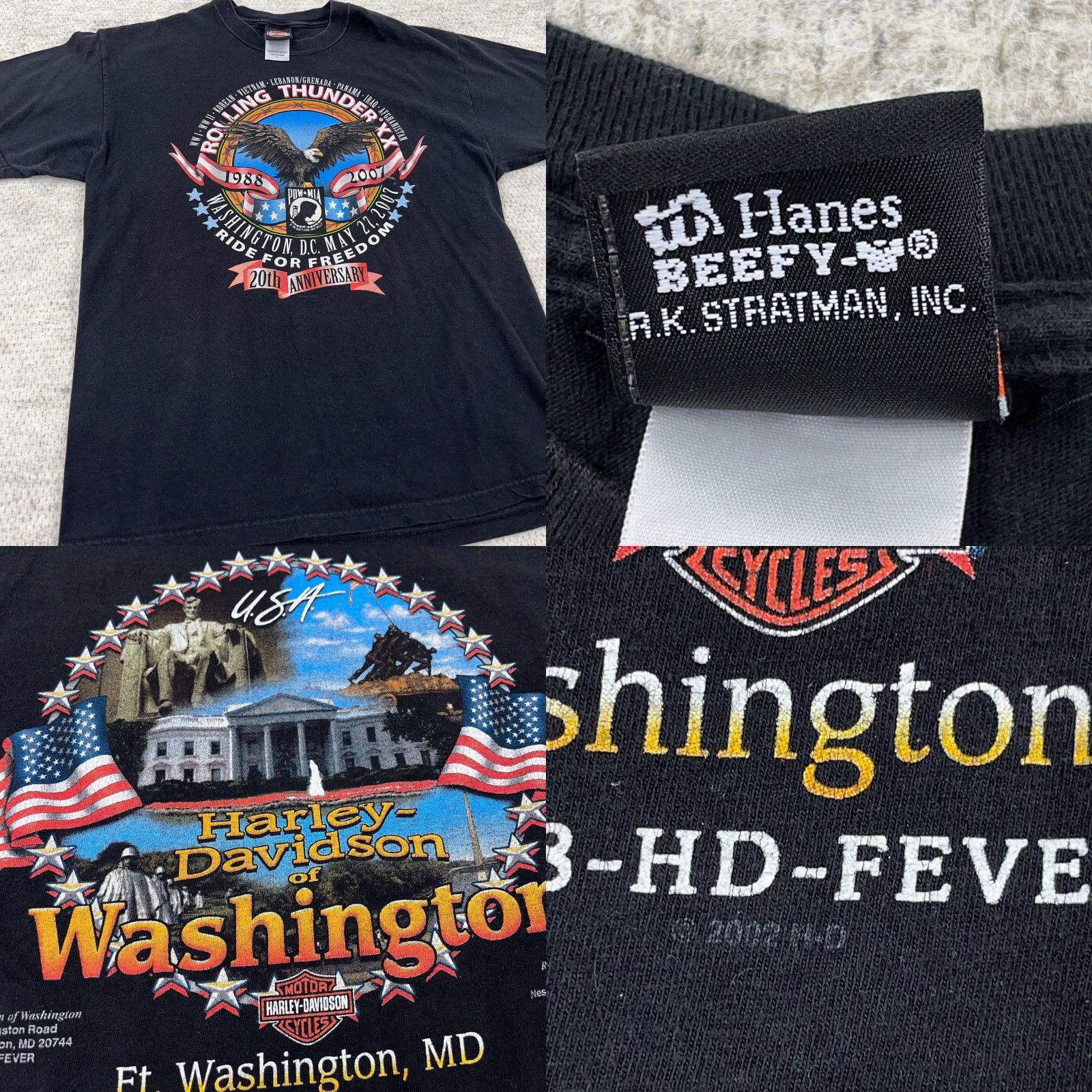 Harley Davidson VINTAGE Harley-Davidson Shirt Men Large Black Tee Rolling Thunder Ride Biker Y2K Pow Mia Size US L / EU 52-54 / 3 - 8 Thumbnail