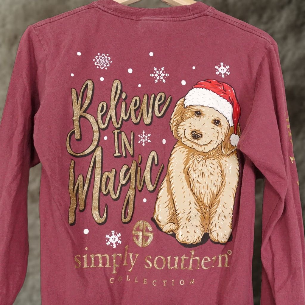 Vintage VINTAGE Simply Southern Christmas T-Shirt Women Small Believe in Magic Puppy Long Sleeve Casual Season 20s Size S / US 4 / IT 40 - 1 Thumbnail