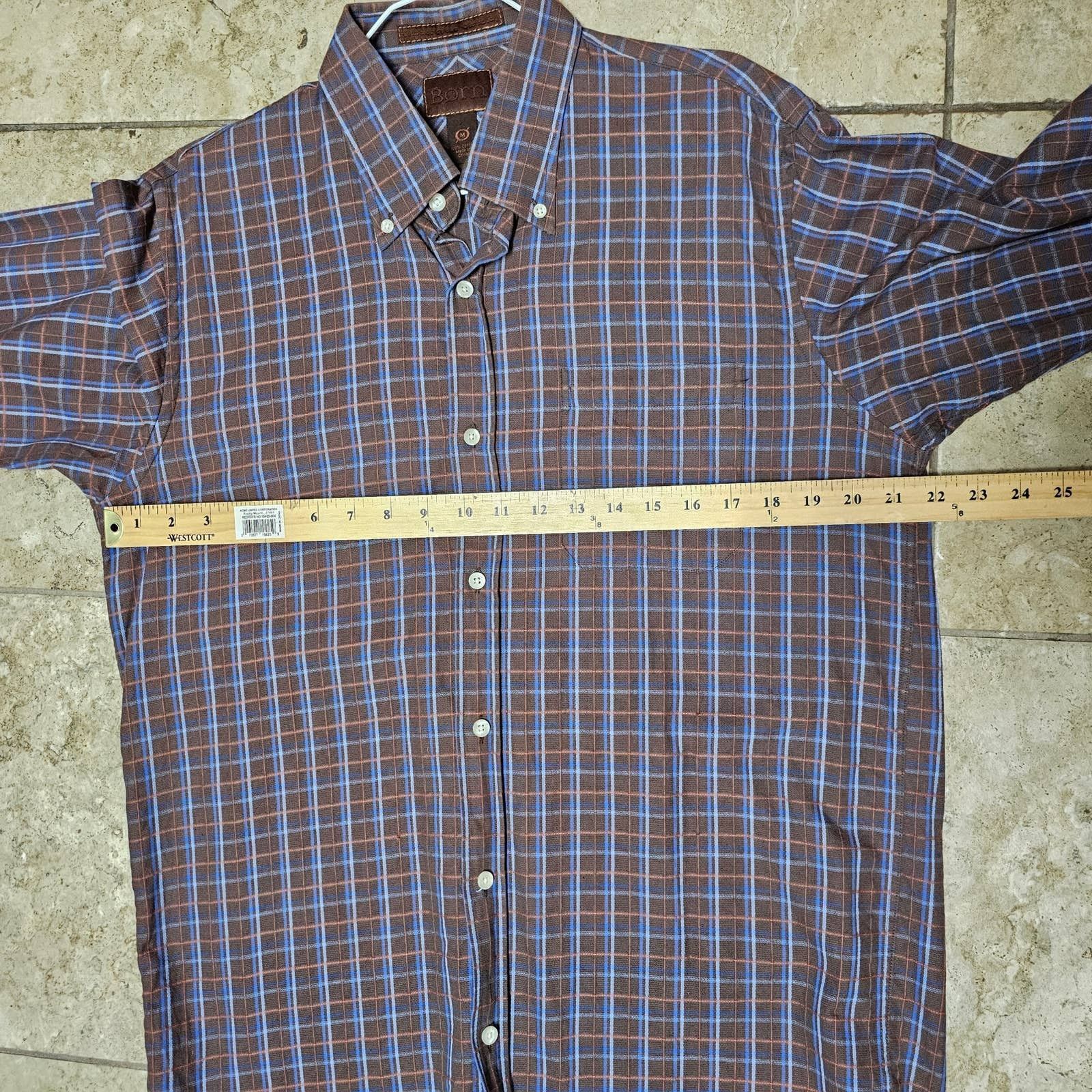 Born Born Brown Plaid Button Down Men's Shirt 100% Cotton Medium Size US M / EU 48-50 / 2 - 8 Thumbnail