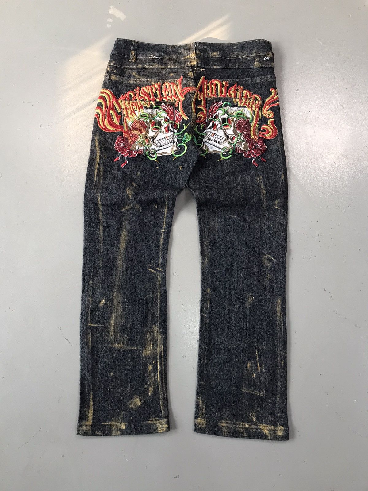Christian Audigier × Ed Hardy × Vintage Vintage Christian Audigier skull 💀 embroidered denim Size 32" / US 10 / IT 46 - 1 Thumbnail