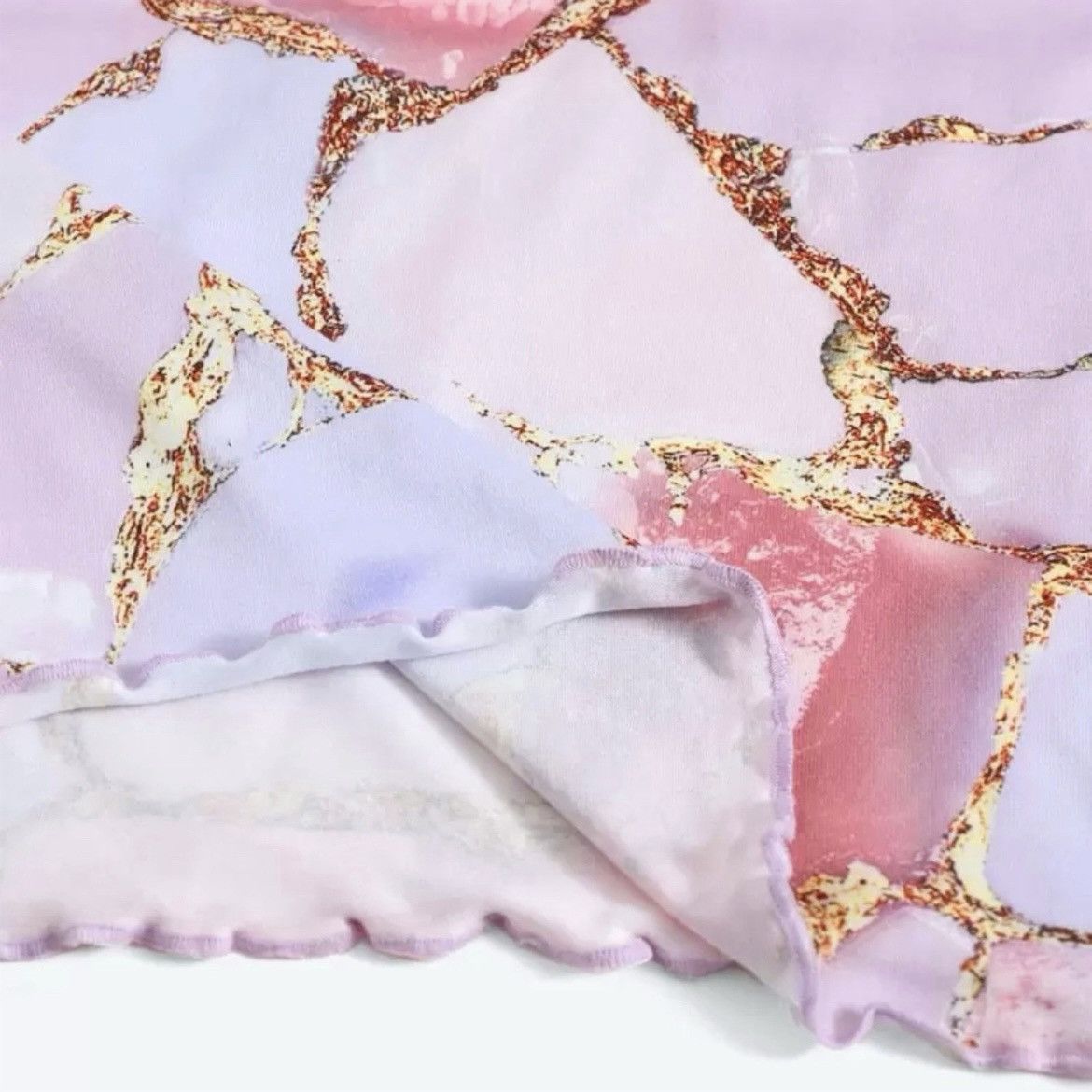 Other New Pink Purple Gold Marble Curly Trim Crop Top Women Small Size S / US 4 / IT 40 - 6 Thumbnail