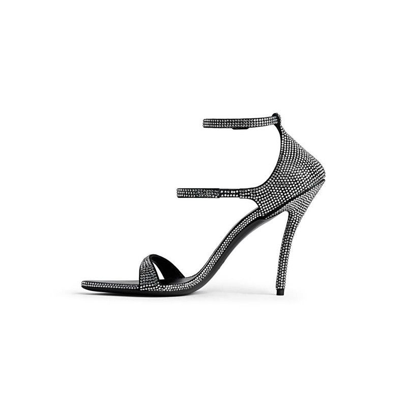 Balenciaga o1s1rm1225 Honey 110mm Sandals With Rhinestones in Black Size US 7 / IT 37 - 4 Thumbnail