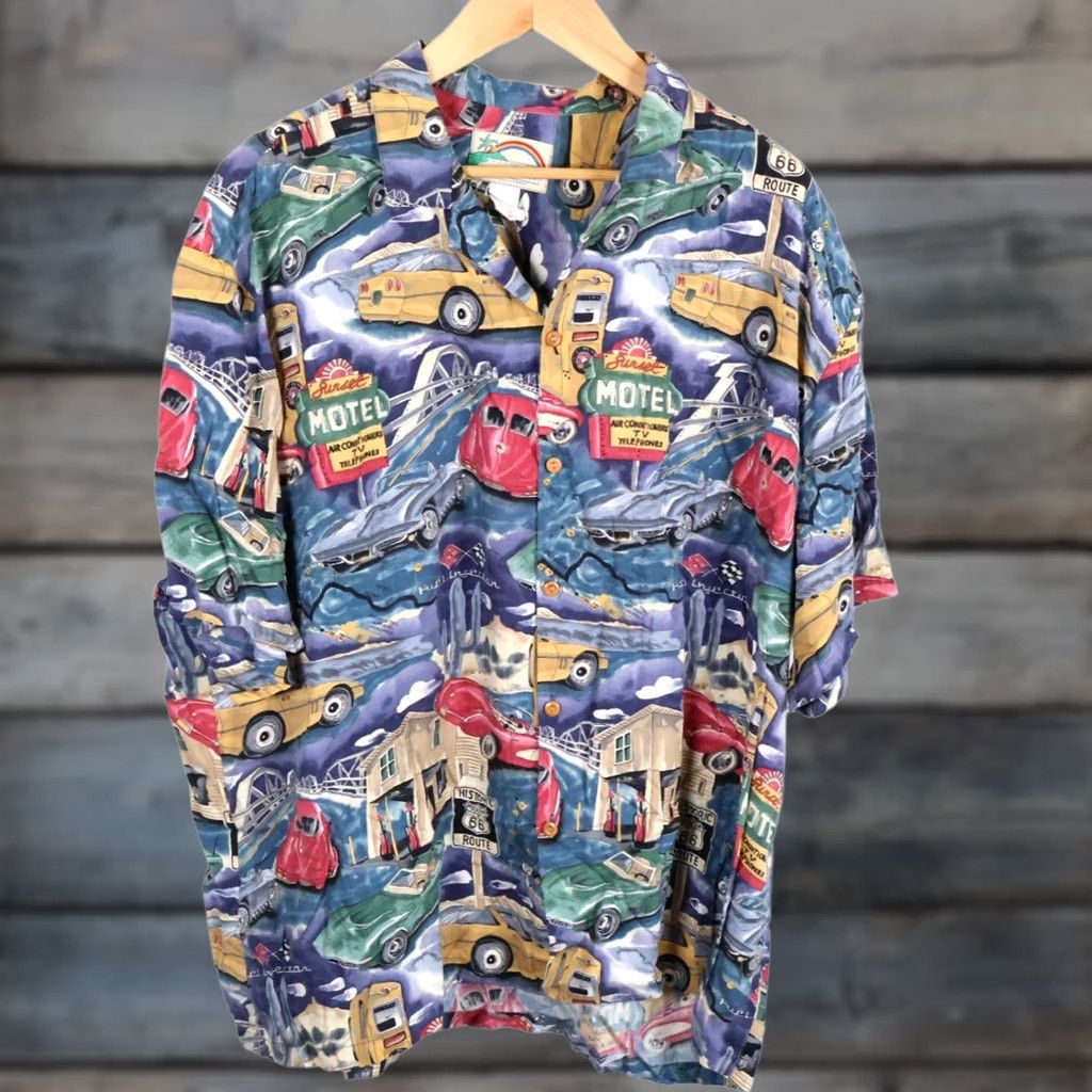 Paradise Found VTG Paradise Found Shirt Men's 3XL Multicolor Floral Short Sleeve Button-Up Hawaiian Cars Interstate Motels Size US XXL / EU 58 / 5 - 1 Thumbnail