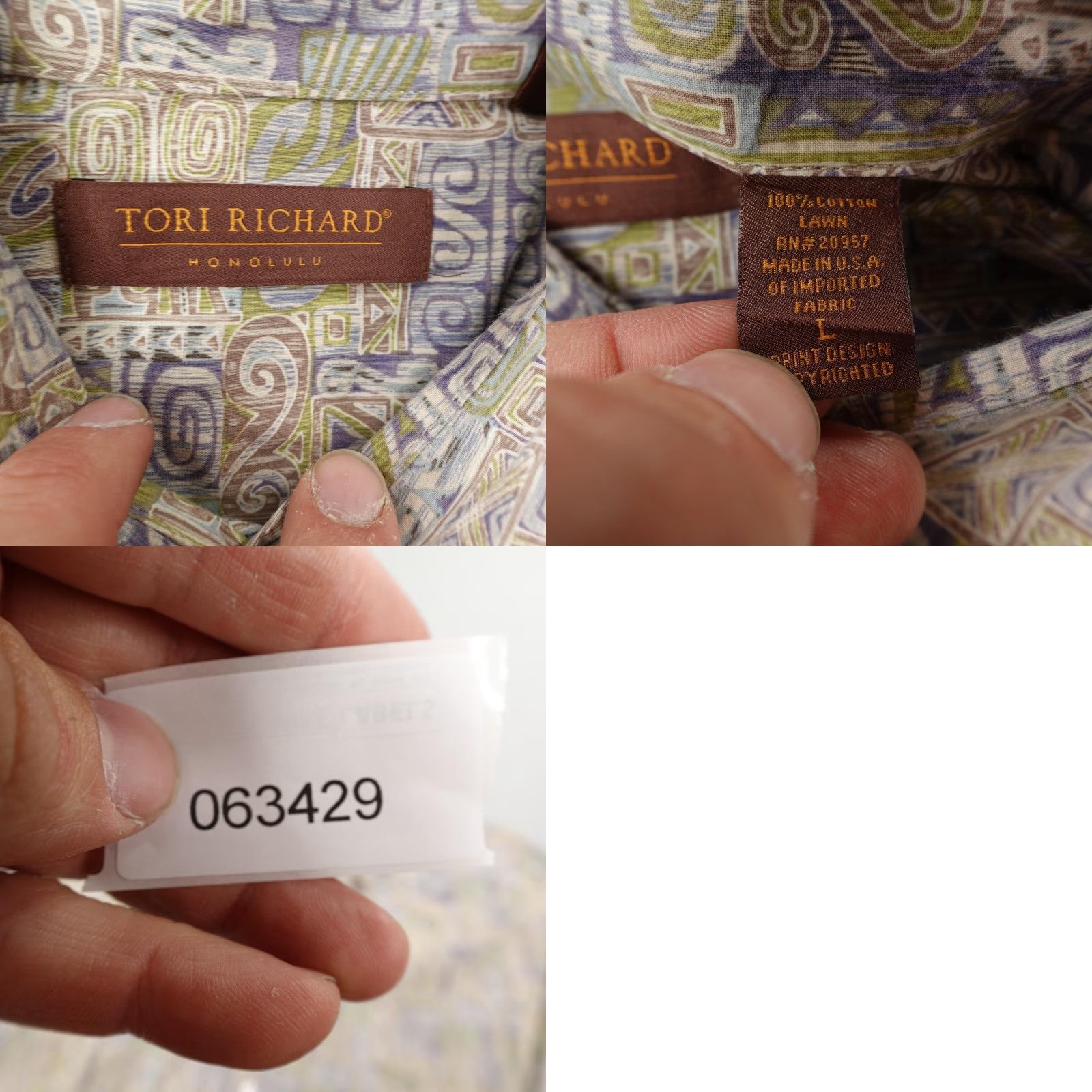 Tori Richard Tori Richard Men's Shirt Large Cotton Button-Up Hawaiian Aloha Tribal Geometric Short Sleeve Casual Size US L / EU 52-54 / 3 - 8 Thumbnail