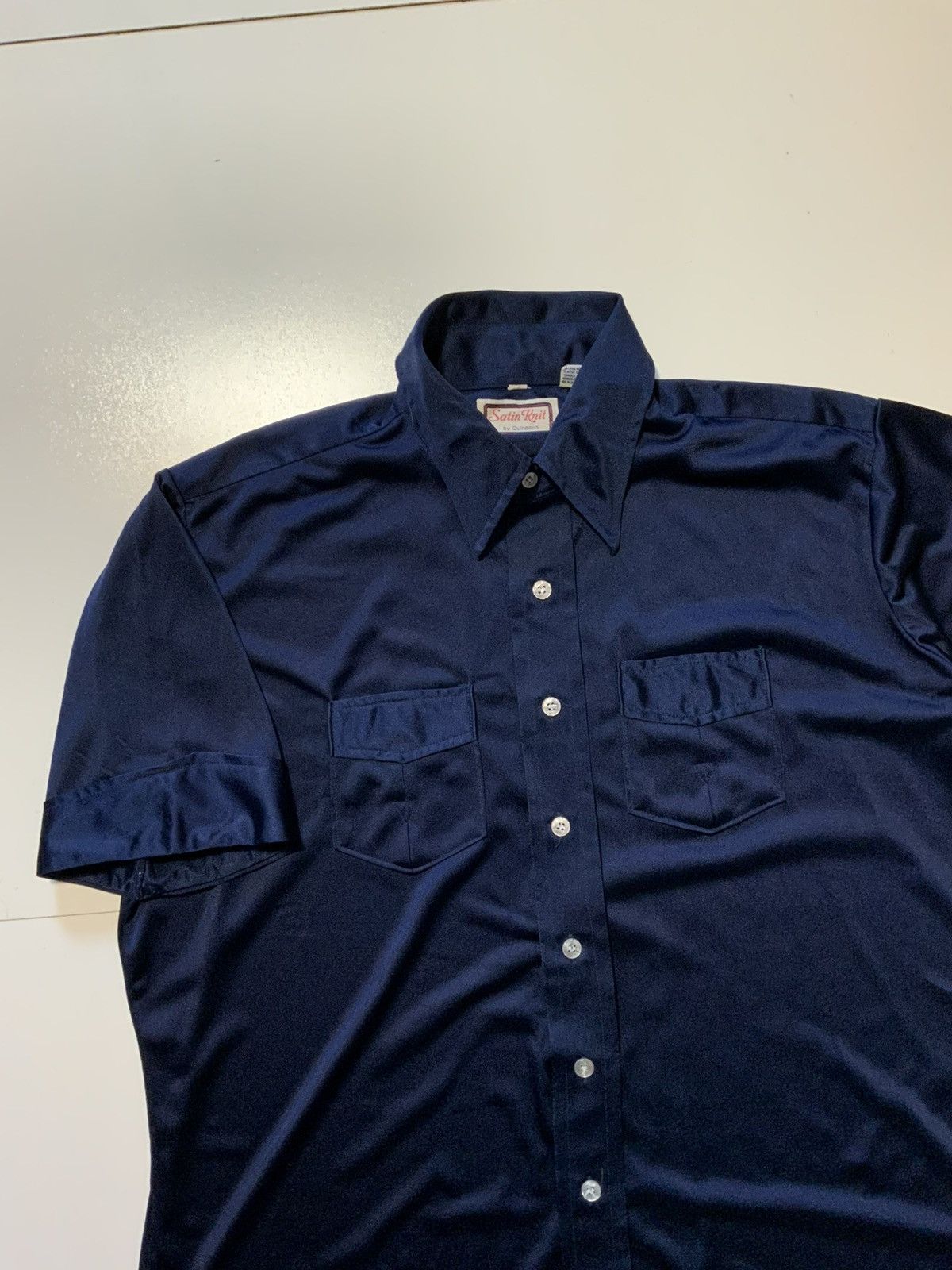 Vintage Vintage 70s Satin Knit By Quinessa Knit Disco Button Shirt Size US XL / EU 56 / 4 - 3 Thumbnail
