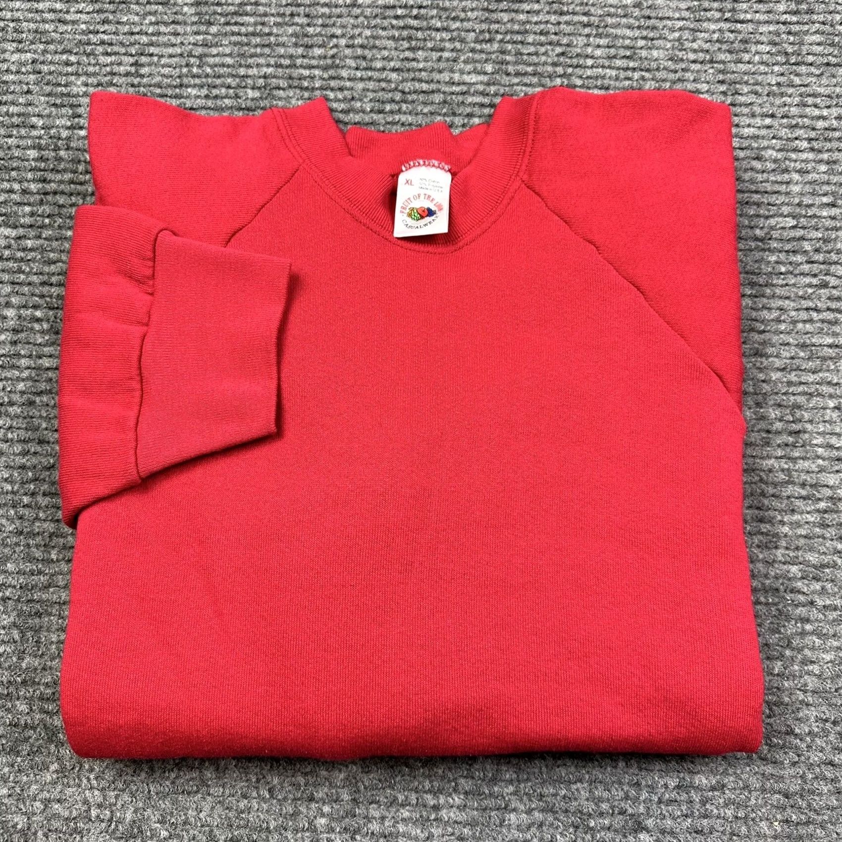 Fruit Of The Loom VINTAGE Fruit of the Loom Red Raglan Crewneck Sweatshirt XL Unisex Adults 90s Sweatshirt 50/50 Made USA Size US XL / EU 56 / 4 - 8 Thumbnail