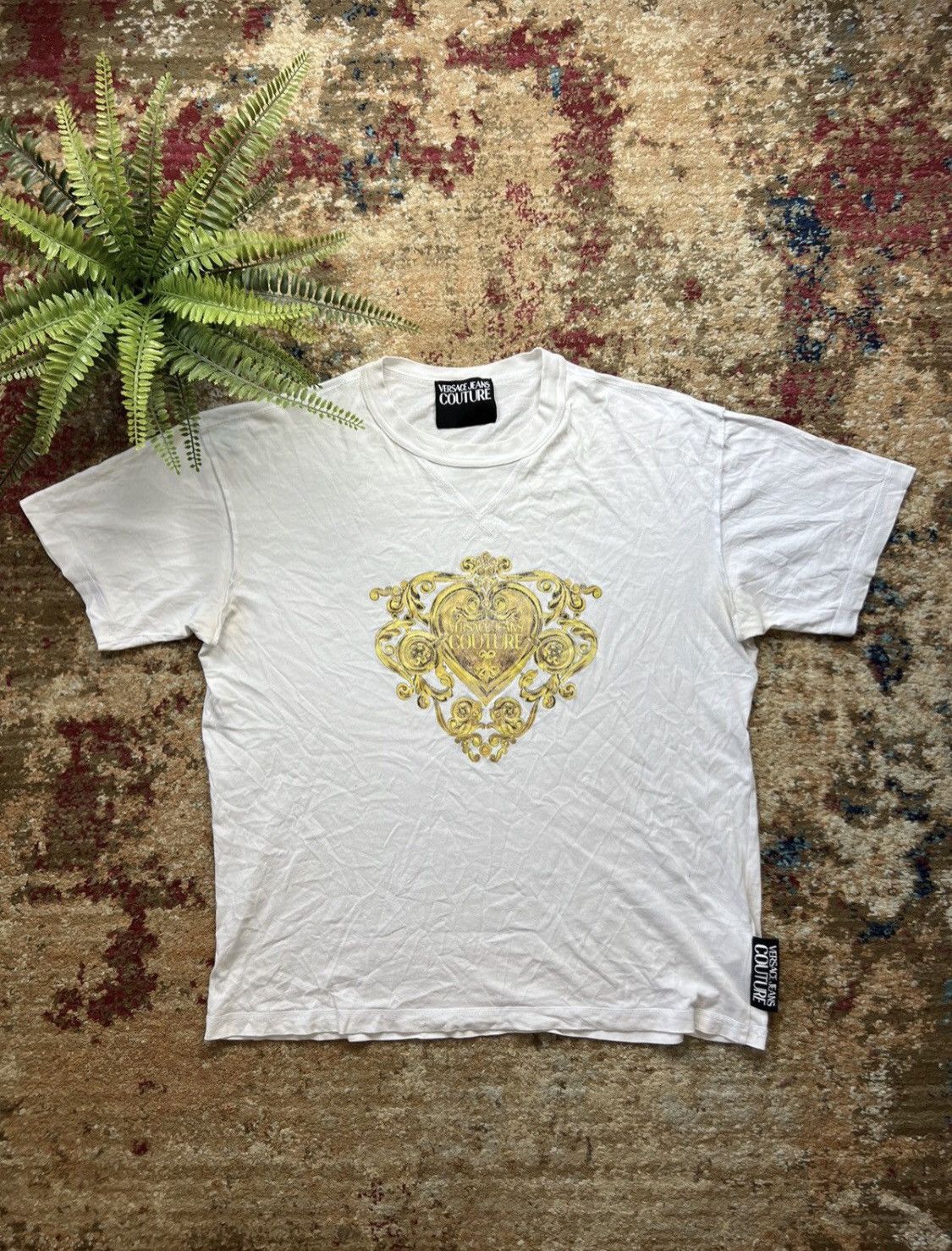 Versace Jeans Couture × Vintage 90’s VERSACE JEANS COUTURE BIG CENTRAL LOGO TEE OLD MONEY Size US XL / EU 56 / 4 - 1 Thumbnail