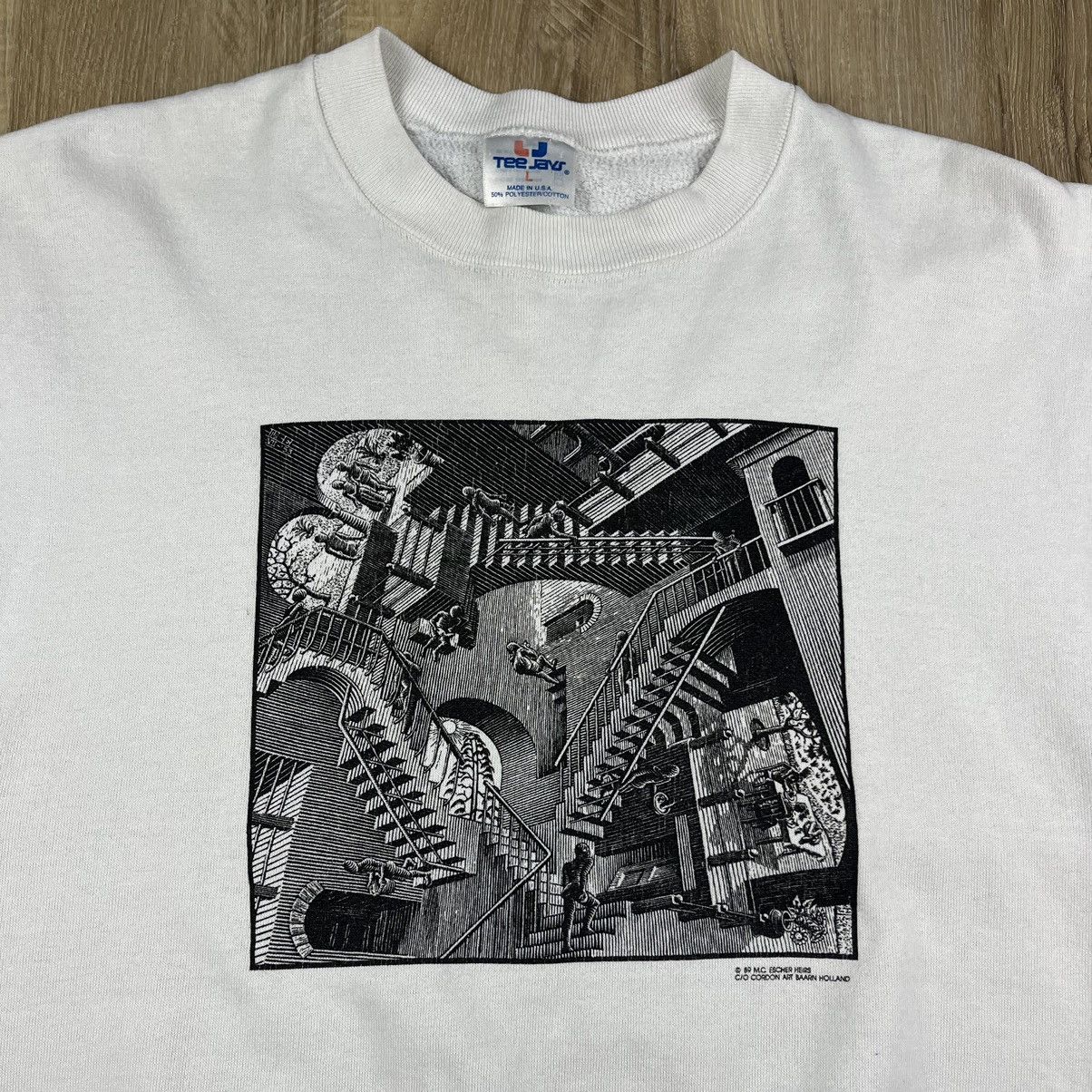 Vintage MC Escher Relativity Stairs Vintage 90s Sweatshirt Chopped Size US L / EU 52-54 / 3 - 2 Thumbnail