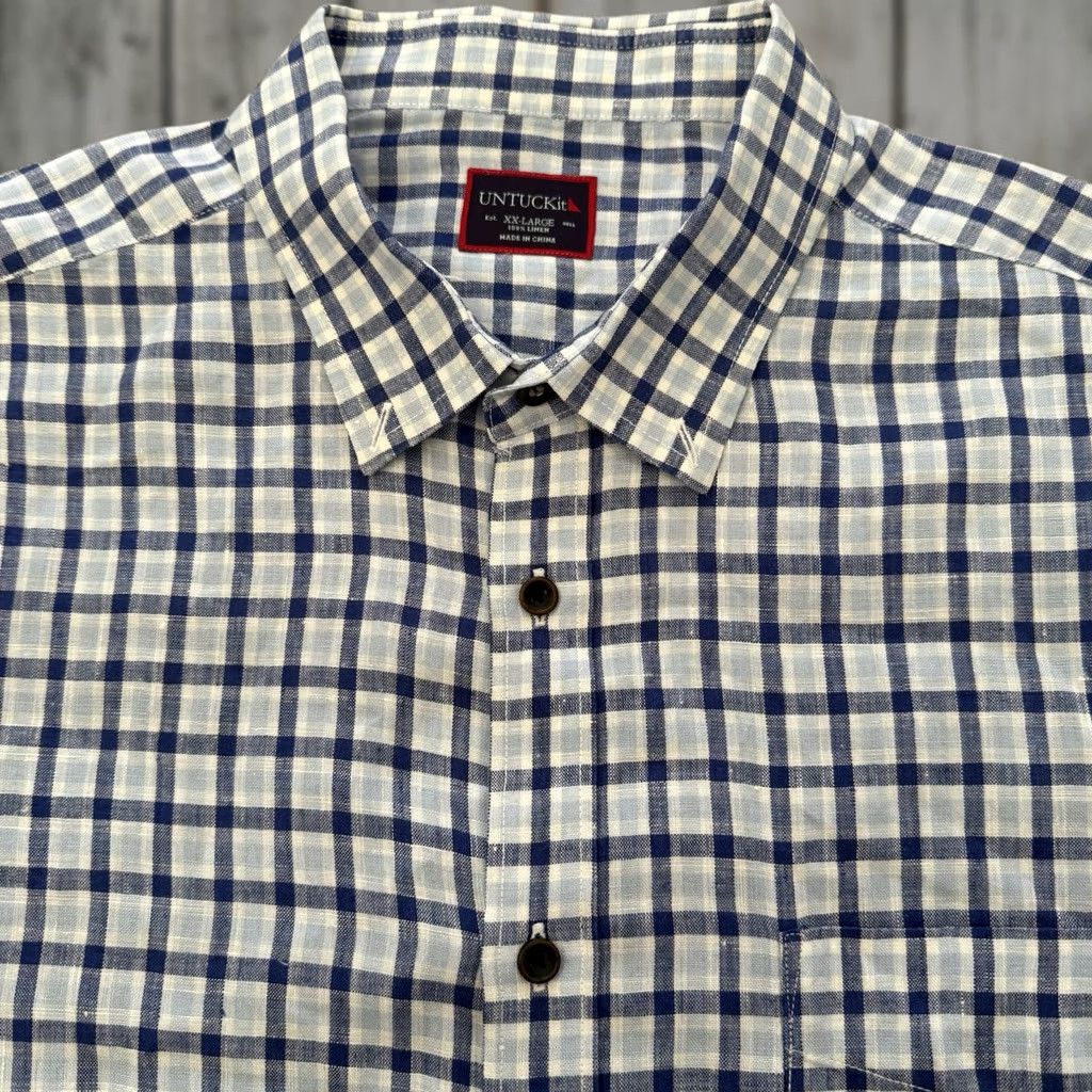 UNTUCKit UNTUCKit Mens XXL Blue Plaid Linen Button-Up Shirt Reg Fit Short Sleeve Size US XXL / EU 58 / 5 - 1 Thumbnail