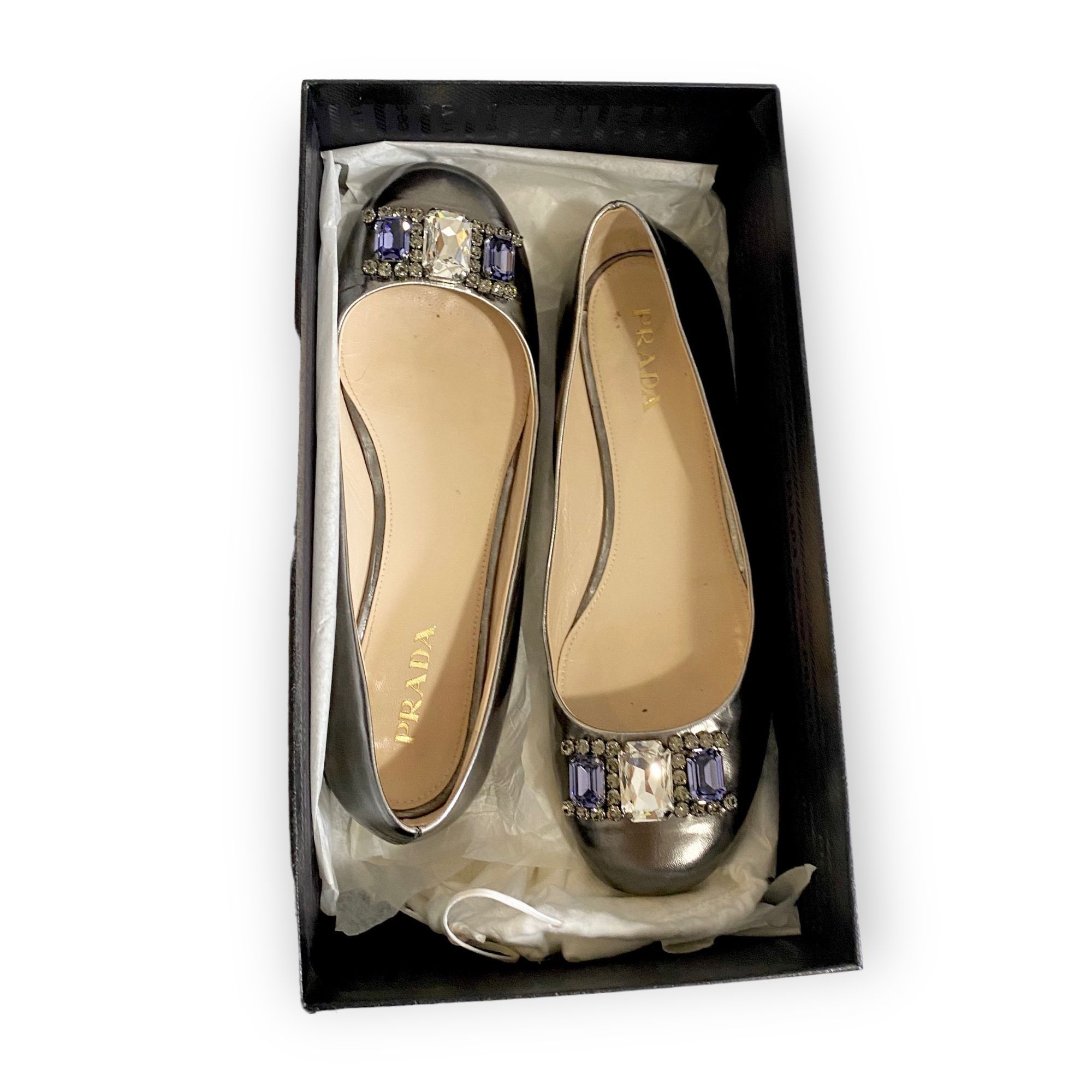 Prada Prada Pewter Metallic leather Jeweled flats, size 38.5 EU Size US 8.5 / IT 38.5 - 12 Thumbnail