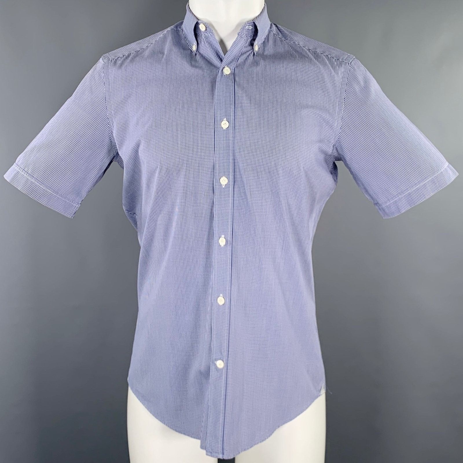 Lanvin LANVIN Size 38 Blue White Gingham Cotton Short Sleeve Shirt Size US S / EU 44-46 / 1 - 1 Thumbnail