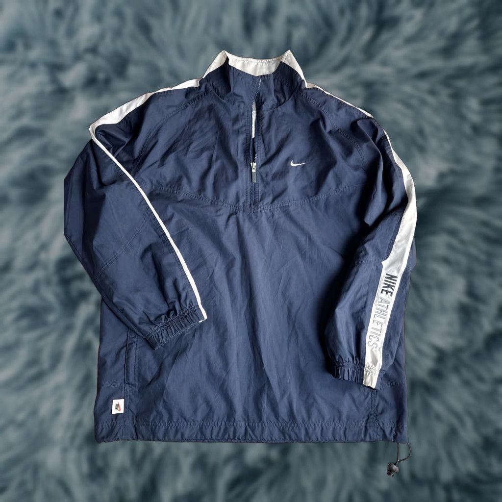 Nike VINTAGE Nike Athletics Windbreaker Anorak Jacket Mens L Navy Blue White Size US L / EU 52-54 / 3 - 1 Thumbnail