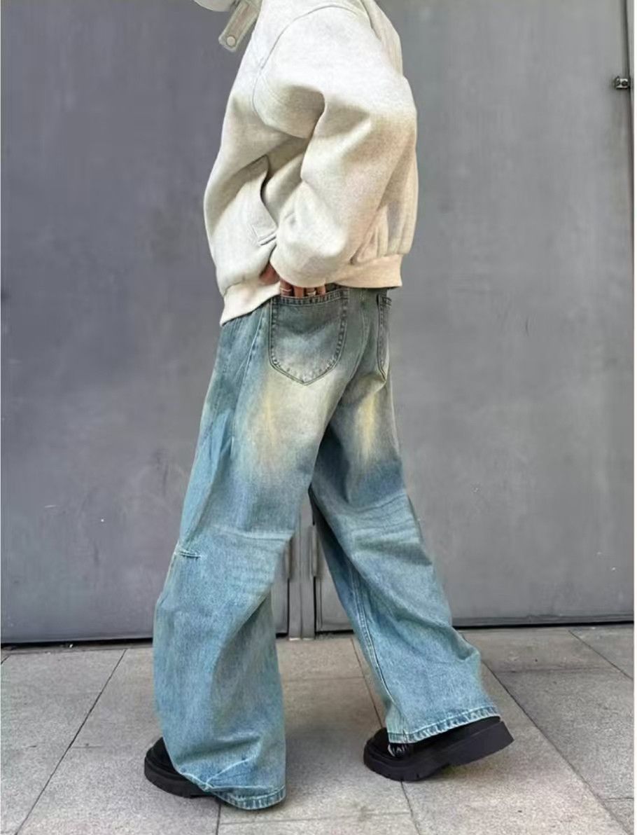 Jean Blue street washed distressed wide leg scimitar jeans Size US 32 / EU 48 - 4 Thumbnail
