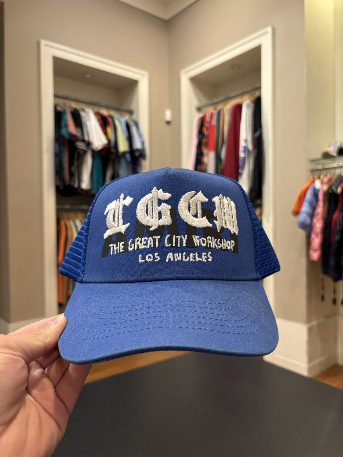 AMIRI T.G.C.W. Trucker Hat Blue