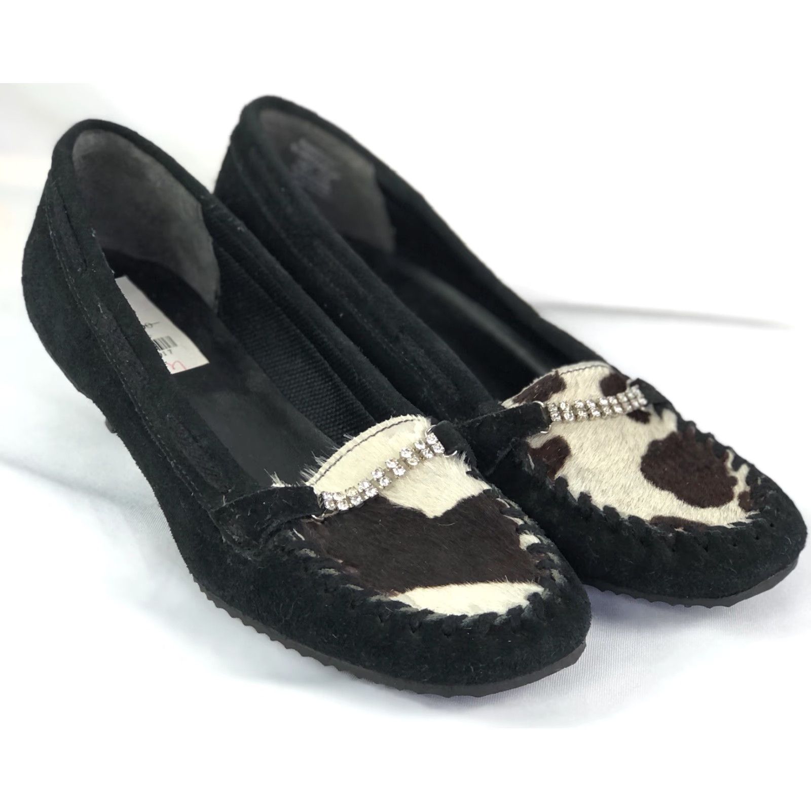 Vintage Dr. Scholls Women Kitten Pump 7m Black Suede Cowhide High Heels Rhinestones Ponyhair Vintage: No Size US 7 / IT 37 - 2 Thumbnail