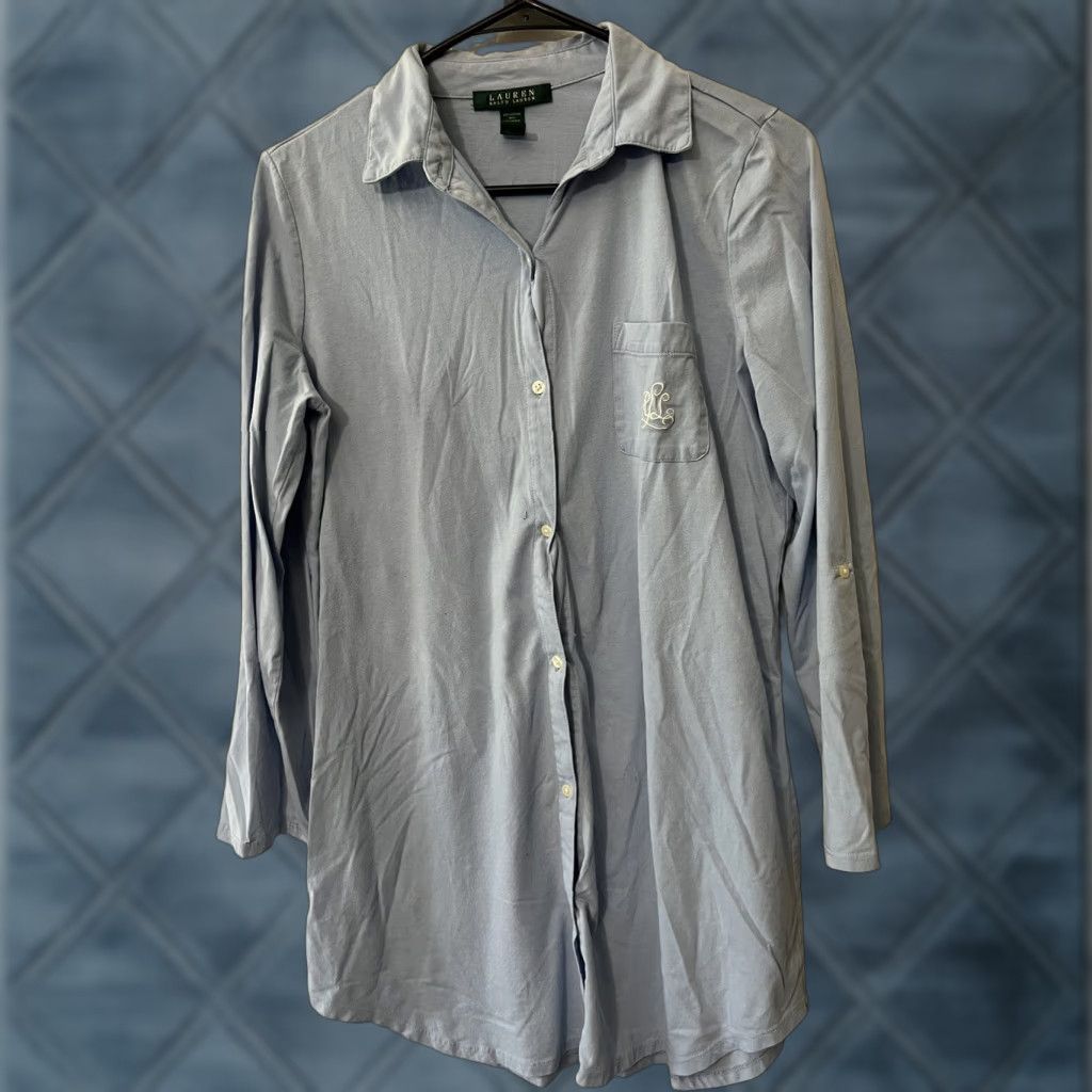 Ralph Lauren VINTAGE Ralph Lauren LRL Women’s Tunic Shirt Oversized Blue Solid Button-Down Long Sleeve Medium Size M / US 6-8 / IT 42-44 - 1 Thumbnail