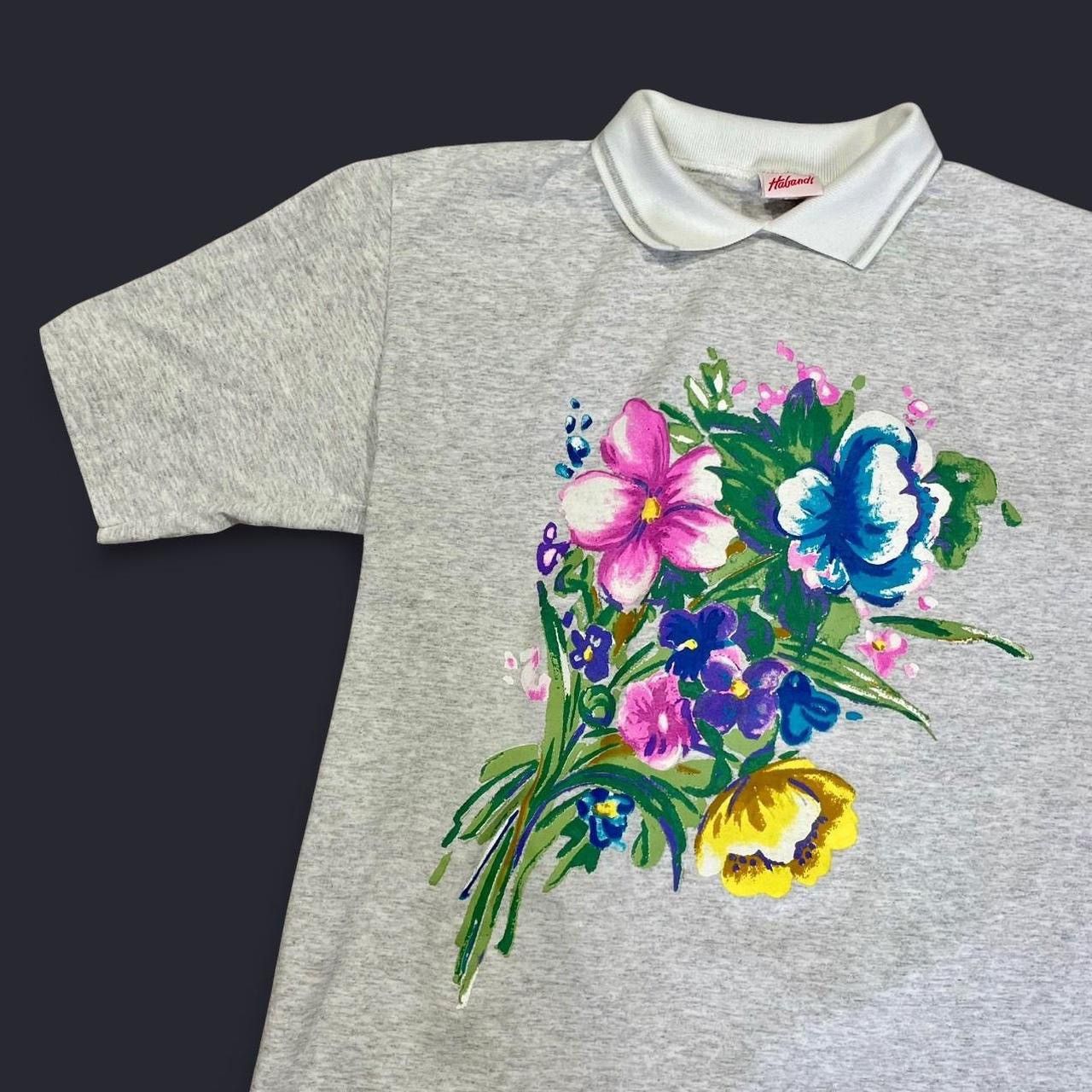 Haband × Vintage Vintage 90’s Pretty Flower Bouqet Collard T-Shirt Size M / US 6-8 / IT 42-44 - 2 Thumbnail