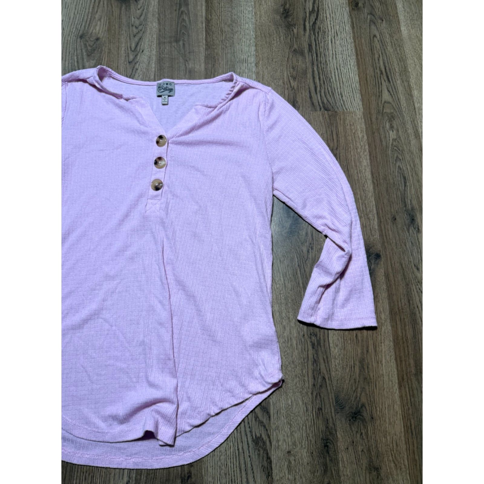 Pinko Como Shirt Women's Medium Pink Long Sleeve V-Neck Quarter Buttons Modern Basic Size M / US 6-8 / IT 42-44 - 4 Thumbnail