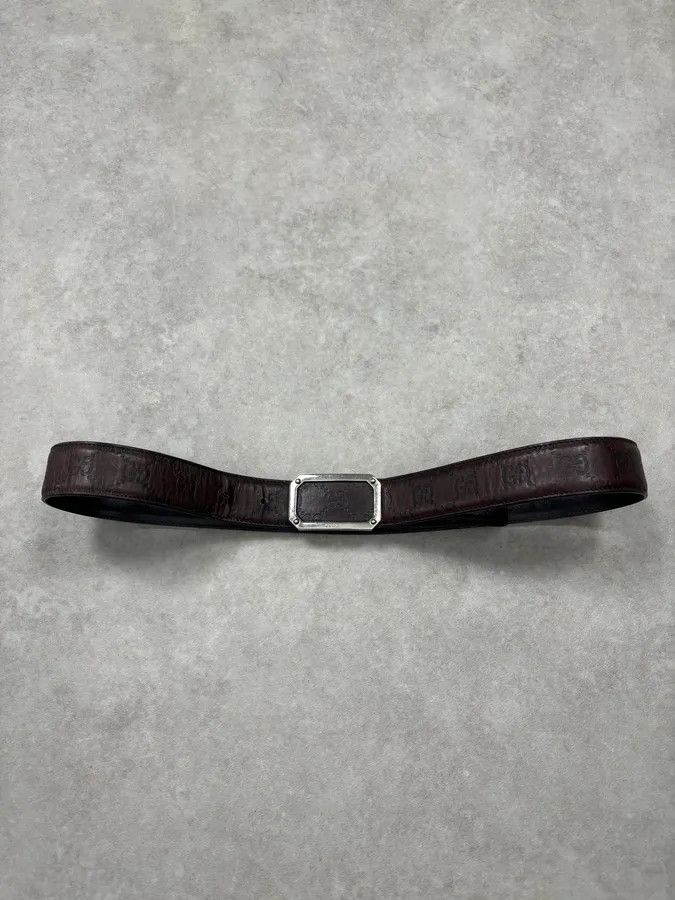 Gucci 2000s Gucci Brown Monogram Leather Belt GG Buckle Size ONE SIZE - 4 Thumbnail