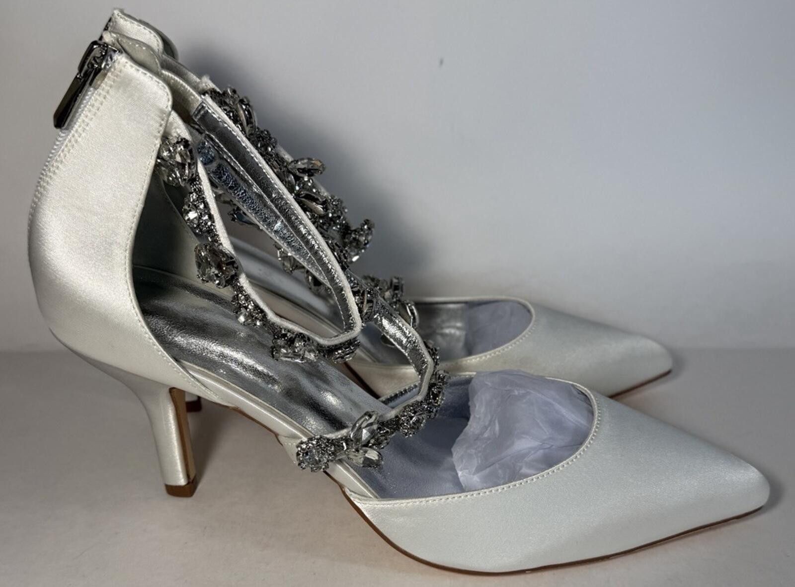 Other ANNA'S BRIDAL Pointed Toe Ankle Strap Satin Rhinestone Heels Size US 10 / IT 40 - 2 Thumbnail