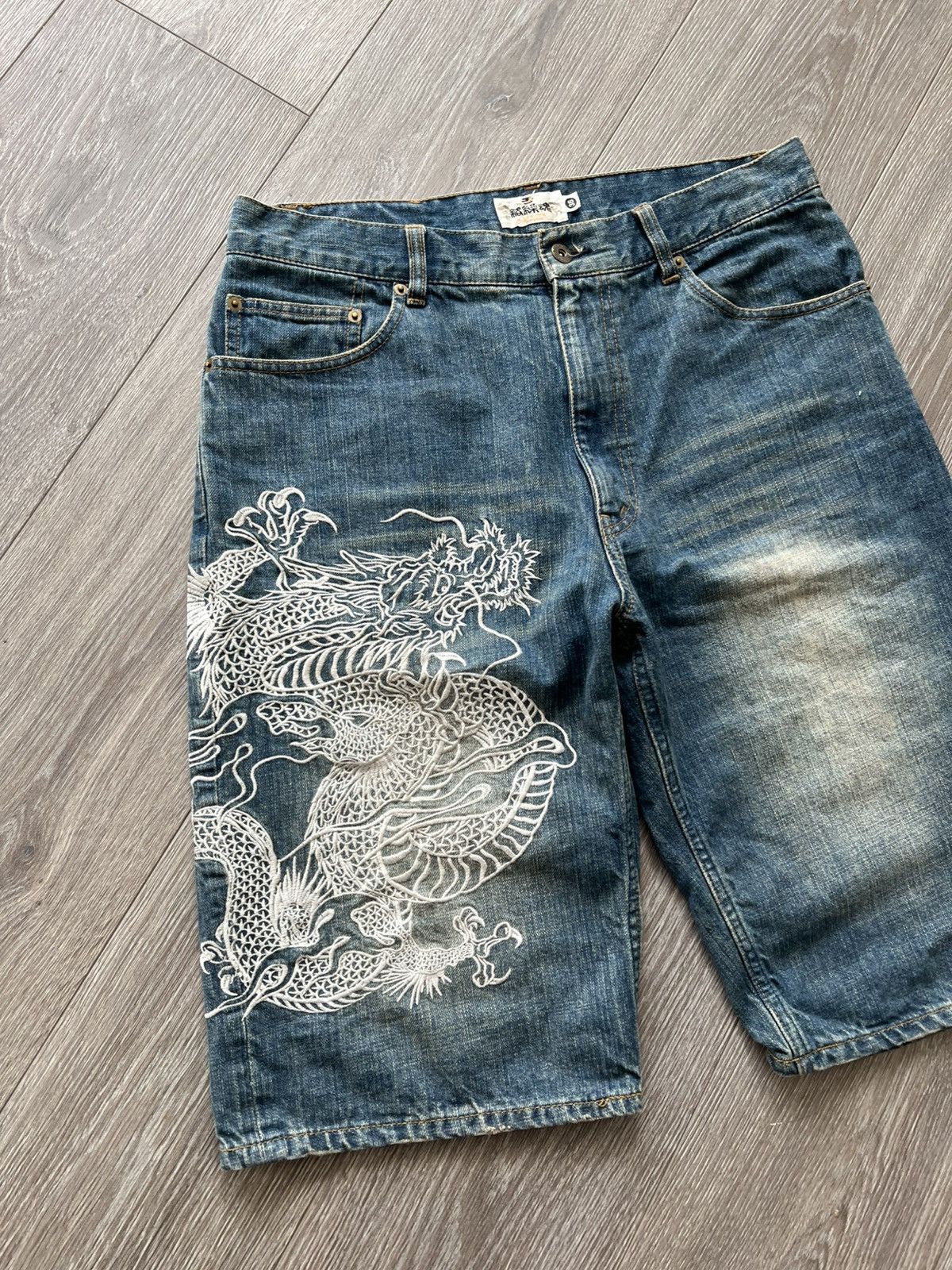Japanese Brand Vintage Japanese Denim Shorts Dragon Embroidery Samurai Soul Size US 36 / EU 52 - 3 Thumbnail