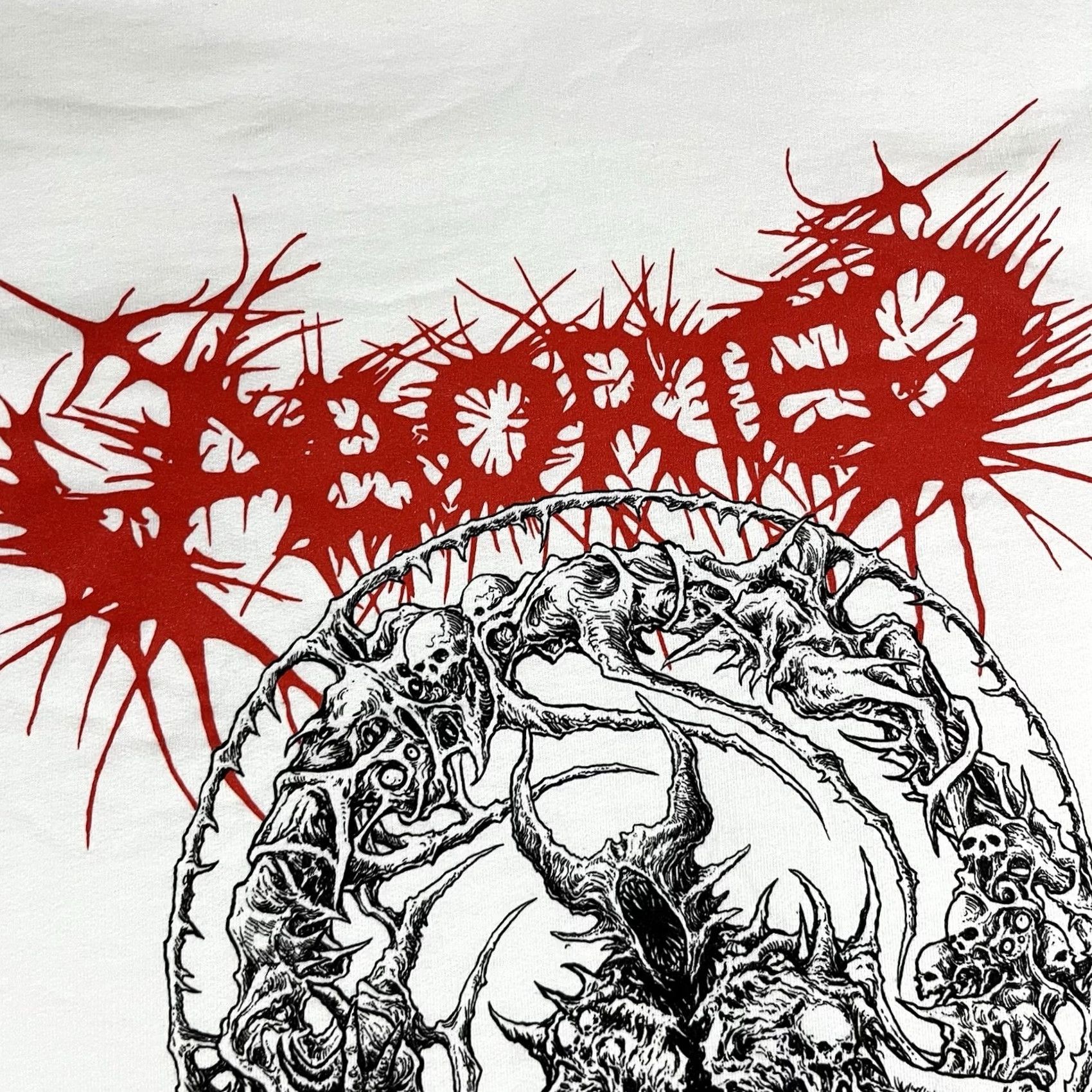 Vintage Aborted Hoodie Mens XL White Graphic Print Hooded 90s Gothic Grunge Horror Metal Sweatshirt Pullover Size US XL / EU 56 / 4 - 6 Thumbnail