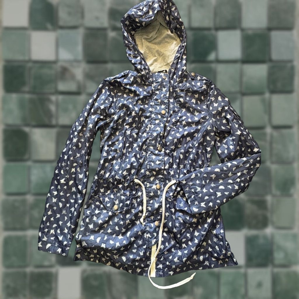 Mossimo Mossimo Jacket Womens M Blue Butterfly Hooded Lined Zip Casual Workwear Coat Jacket Button Zipper Fall Spring Winter Modern Basic Womans Mosso? Size M / US 6-8 / IT 42-44 - 1 Thumbnail