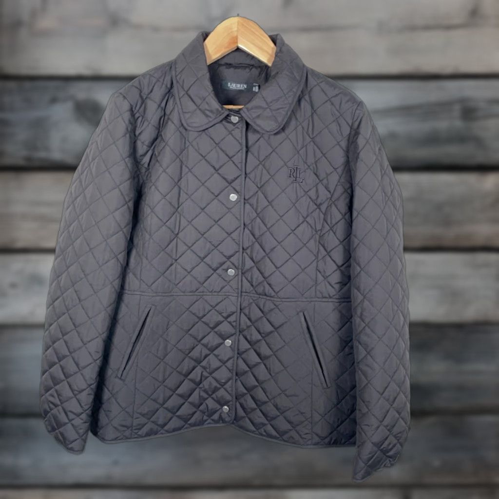 Ralph Lauren Lauren Ralph Lauren Quilted Hunting Jacket Women's XL Black Snap Collar Tear - 90s Army Style, Pockets, Regular Fit, Polyester Size XL / US 12-14 / IT 48-50 - 1 Thumbnail
