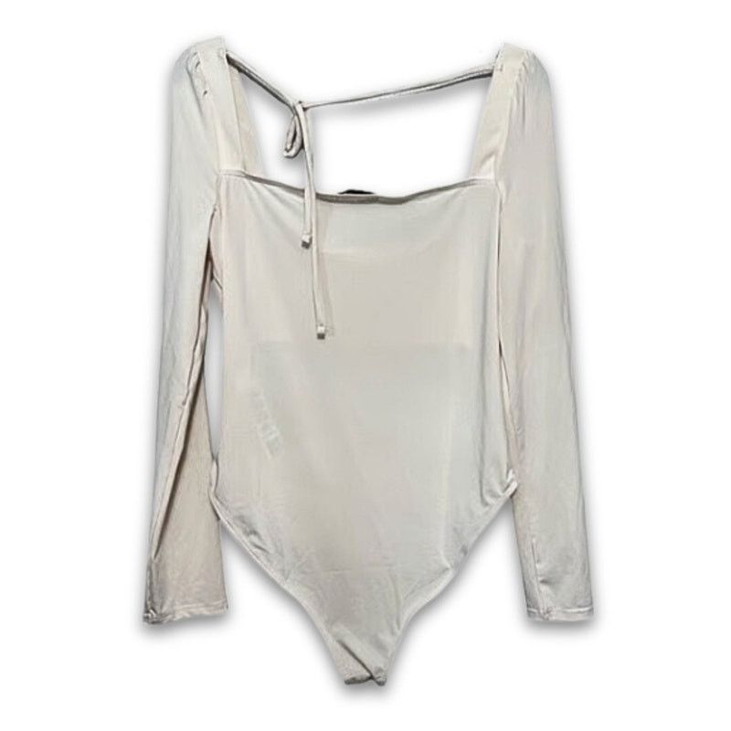 Topshop Topshop Bodysuit Long Sleeve Square Neck Women's Ivory 12 Size XL / US 12-14 / IT 48-50 - 3 Thumbnail