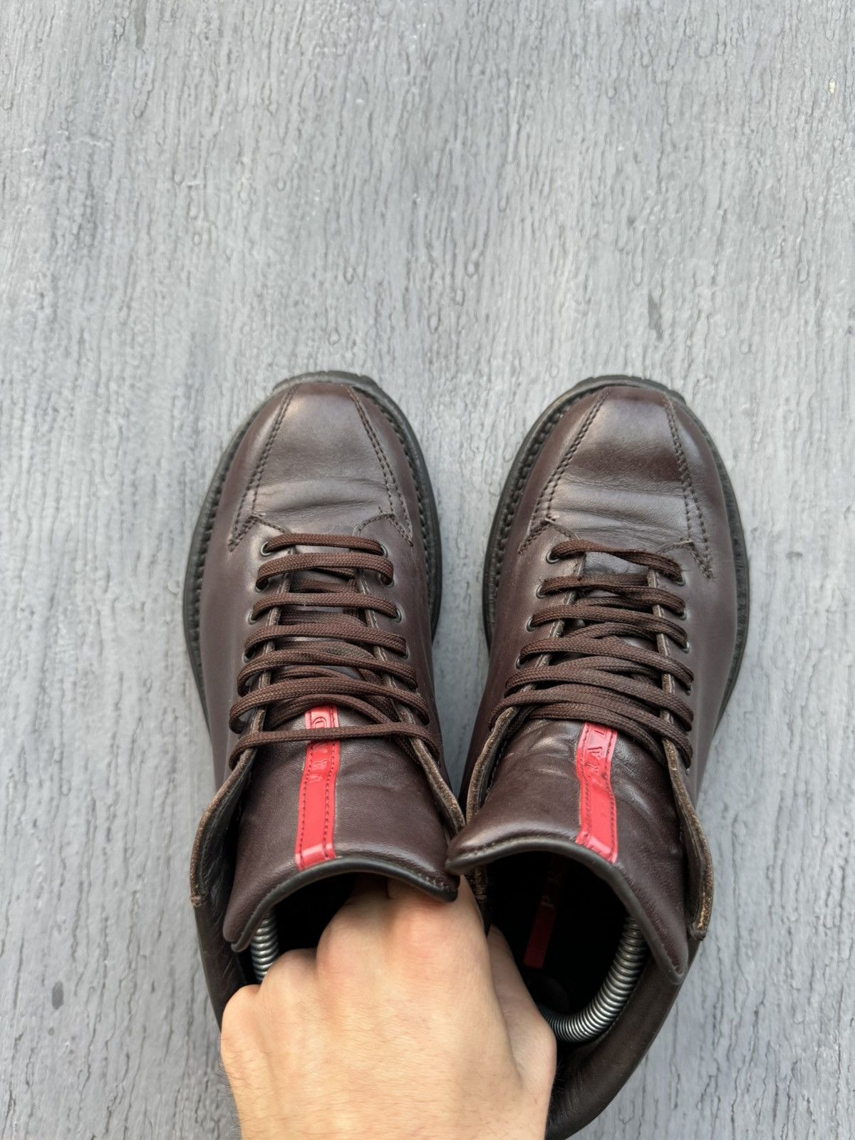 Prada × Vintage Prada Vintage Leather Brown Red Tab Boots size 39 Size US 8.5 / IT 38.5 - 15 Thumbnail