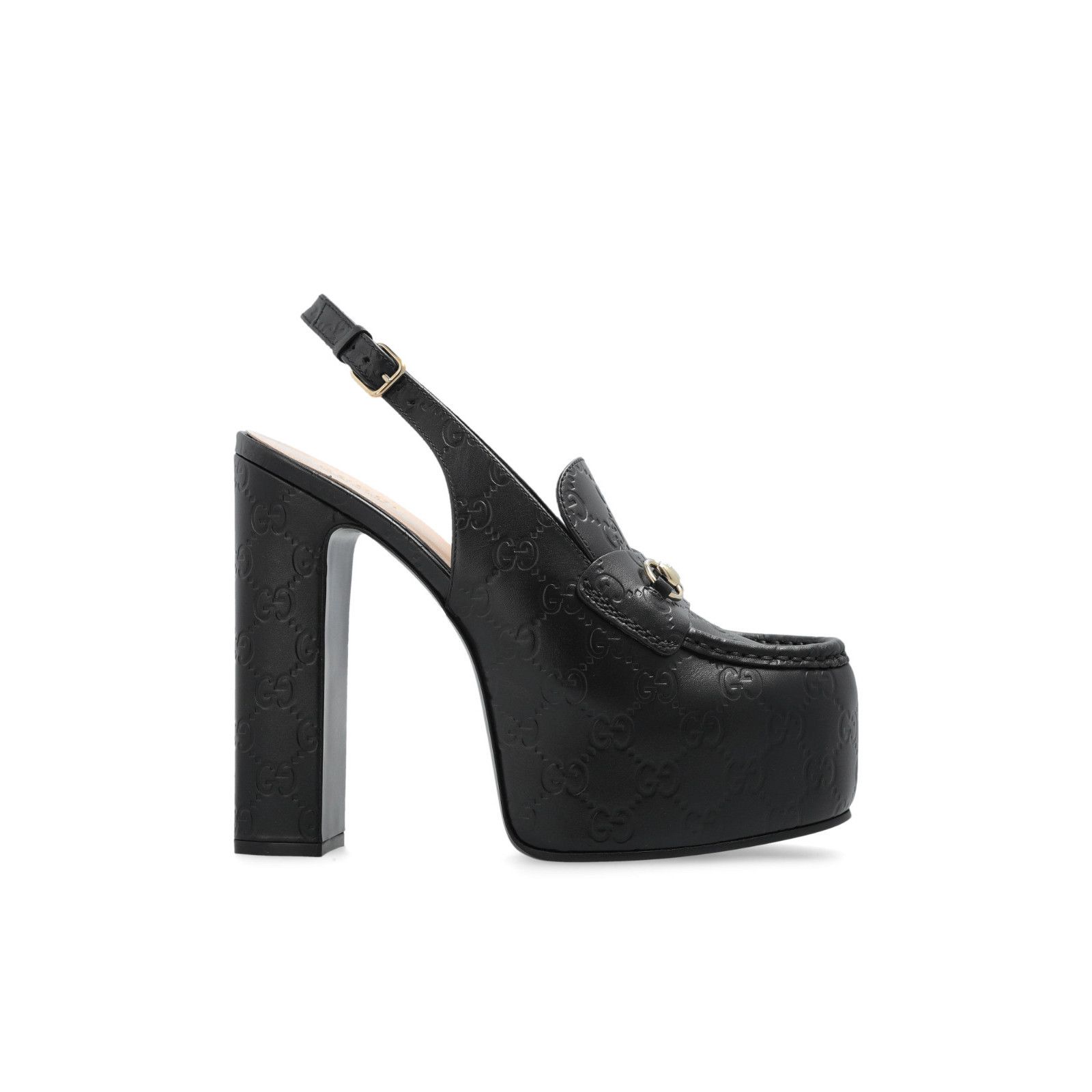 Gucci GUCCI Black GG Leather Platform Slingback Pumps New & Authen Size US 8 / IT 38 - 2 Thumbnail