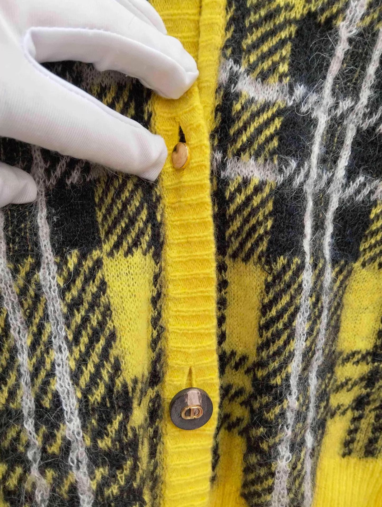 Dior Dior Yellow Checkered Knit Cardigan 36 EU Size XS / US 0-2 / IT 36-38 - 7 Thumbnail
