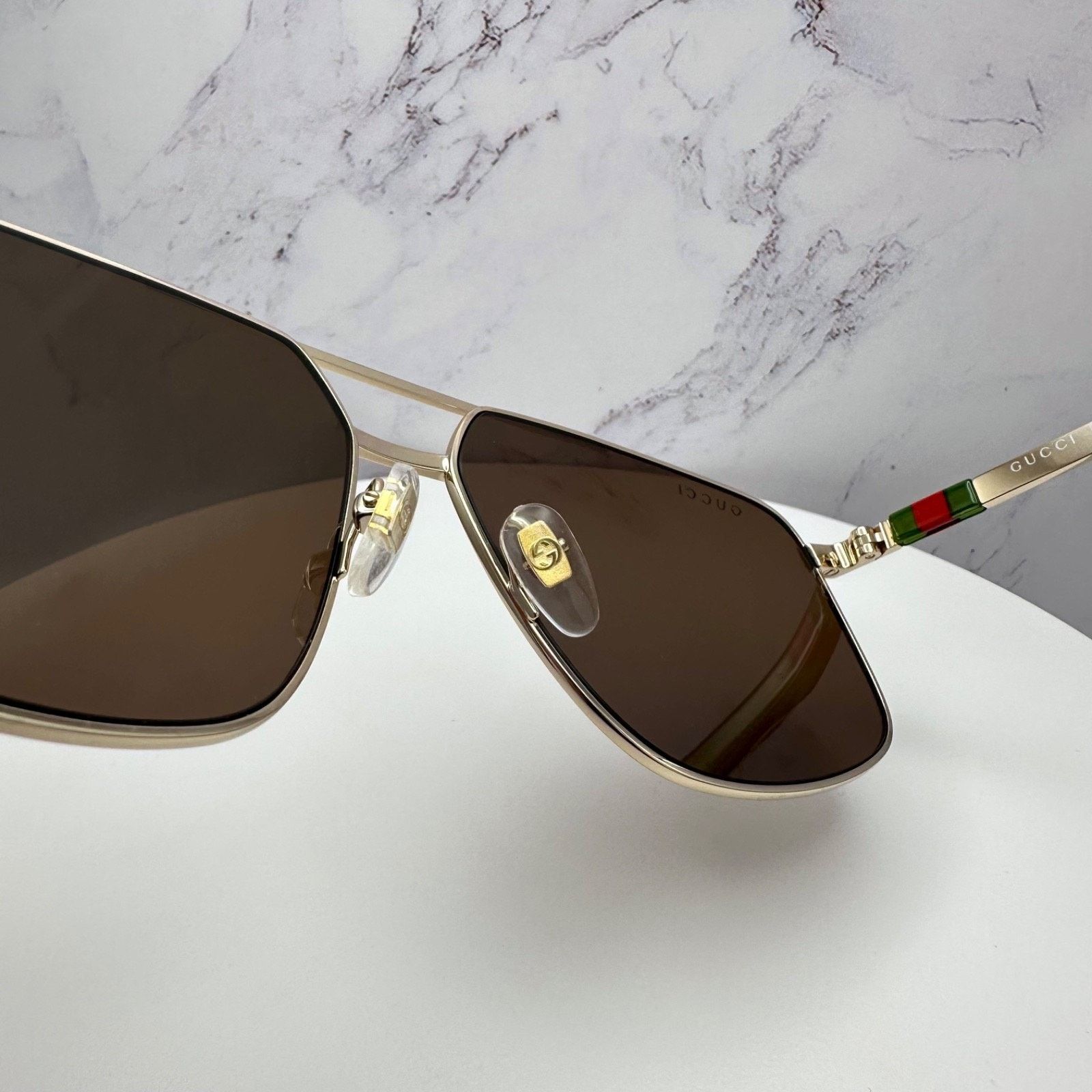 Gucci New GUCCI Sunglasses Gold Metal Aviator Pilot Web Logo Size ONE SIZE - 7 Thumbnail