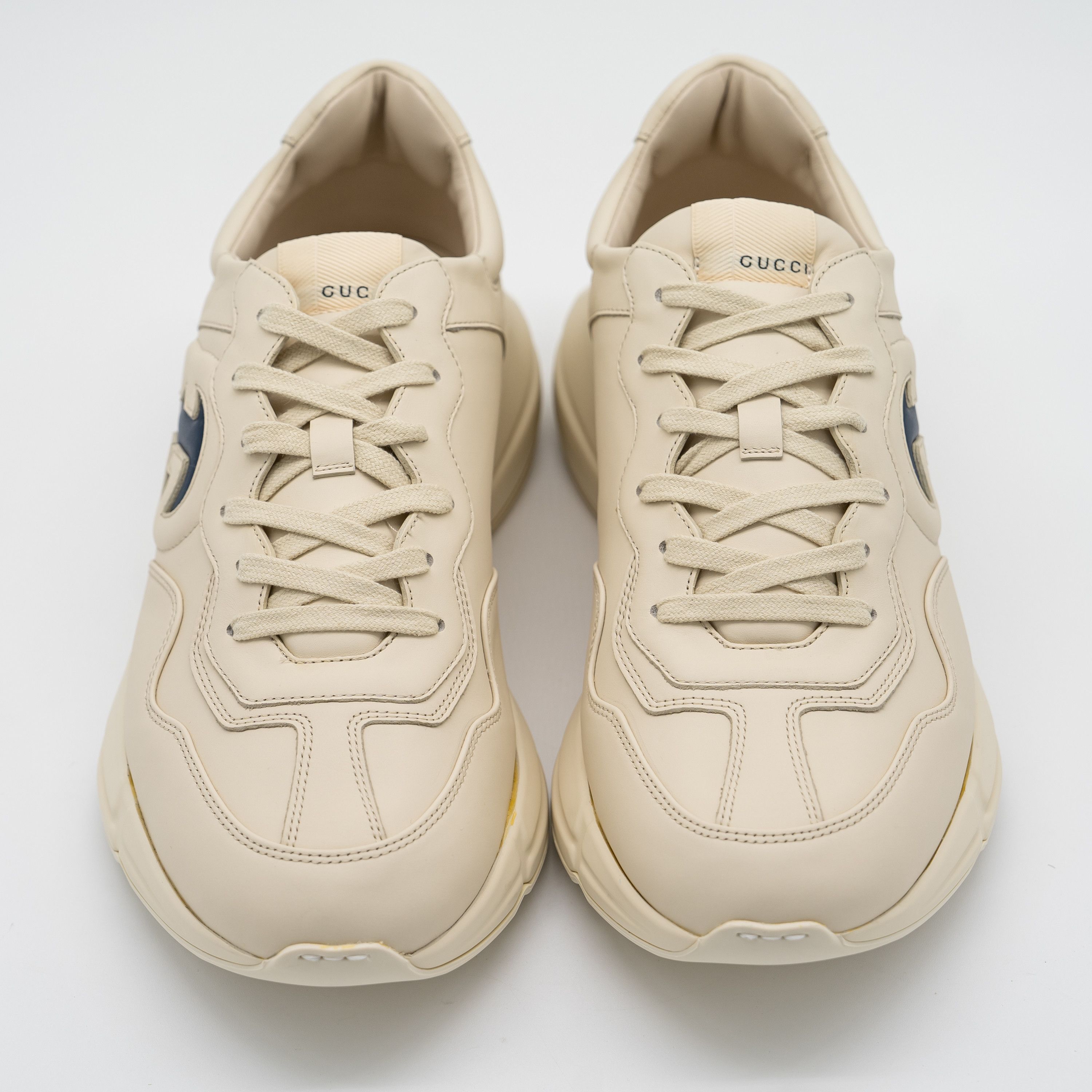 Gucci Gucci Rhyton Ivory Blue GG Cut Out Logo Leather Sneakers Size US 11.5 / EU 44-45 - 3 Thumbnail