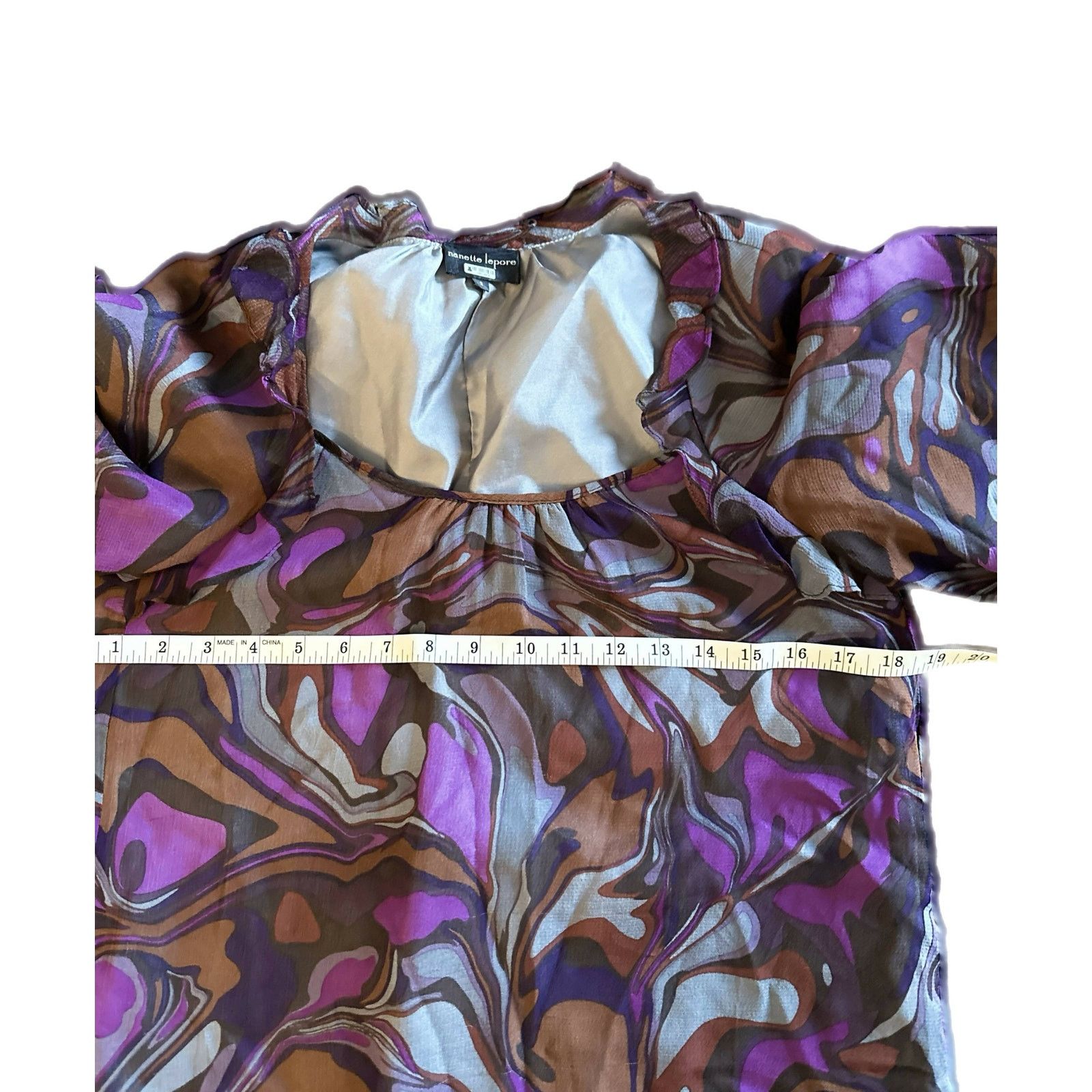 Nanette Lepore Nanette Lepore Ruffle Printed Silk Blouse - Abstract Size XS / US 0-2 / IT 36-38 - 6 Thumbnail
