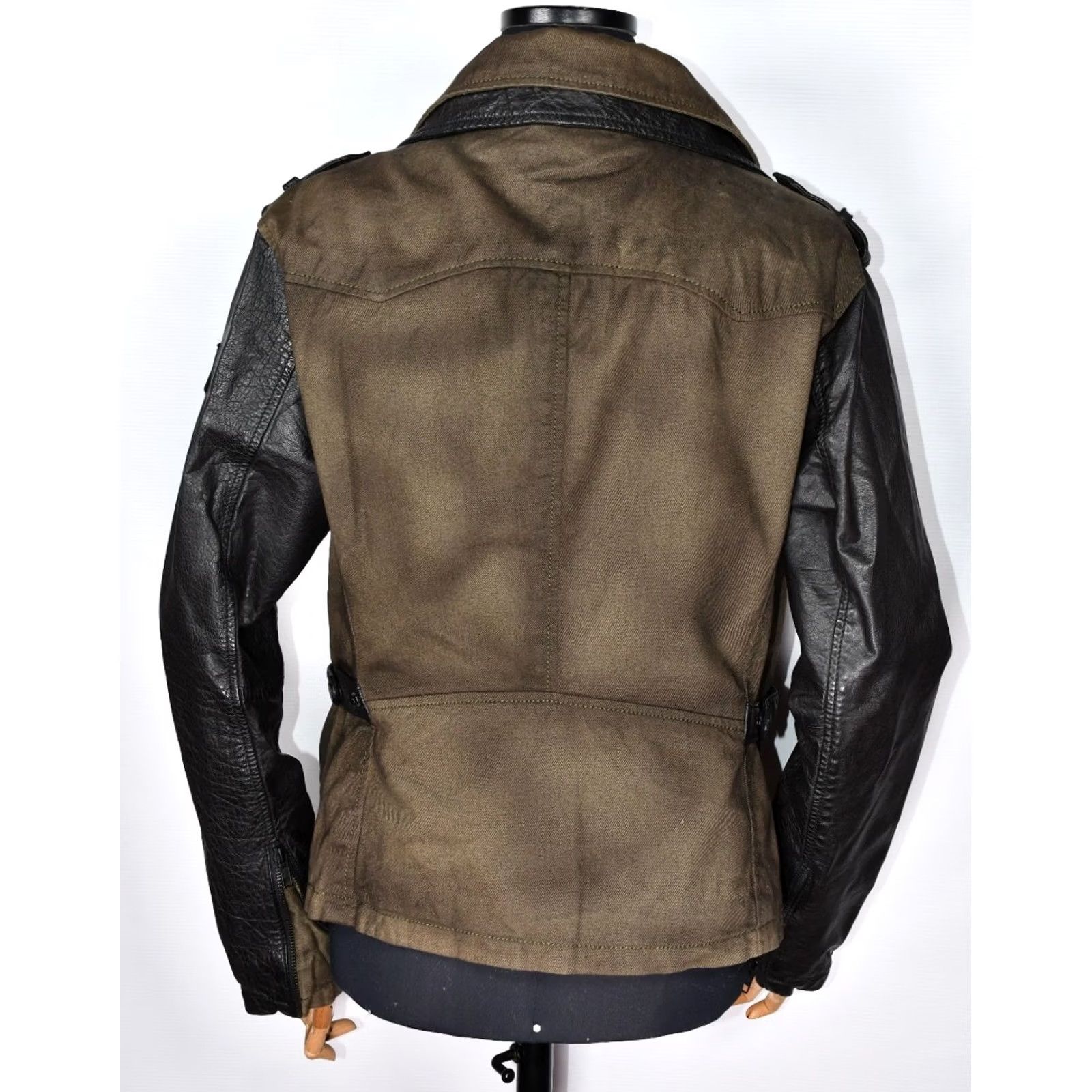 Vintage Rock’N Blue Jacket Women's XL Biker Green 100% Cotton / 100% Leather Long Sleeve Zip Military Inspired? Size XL / US 12-14 / IT 48-50 - 5 Thumbnail