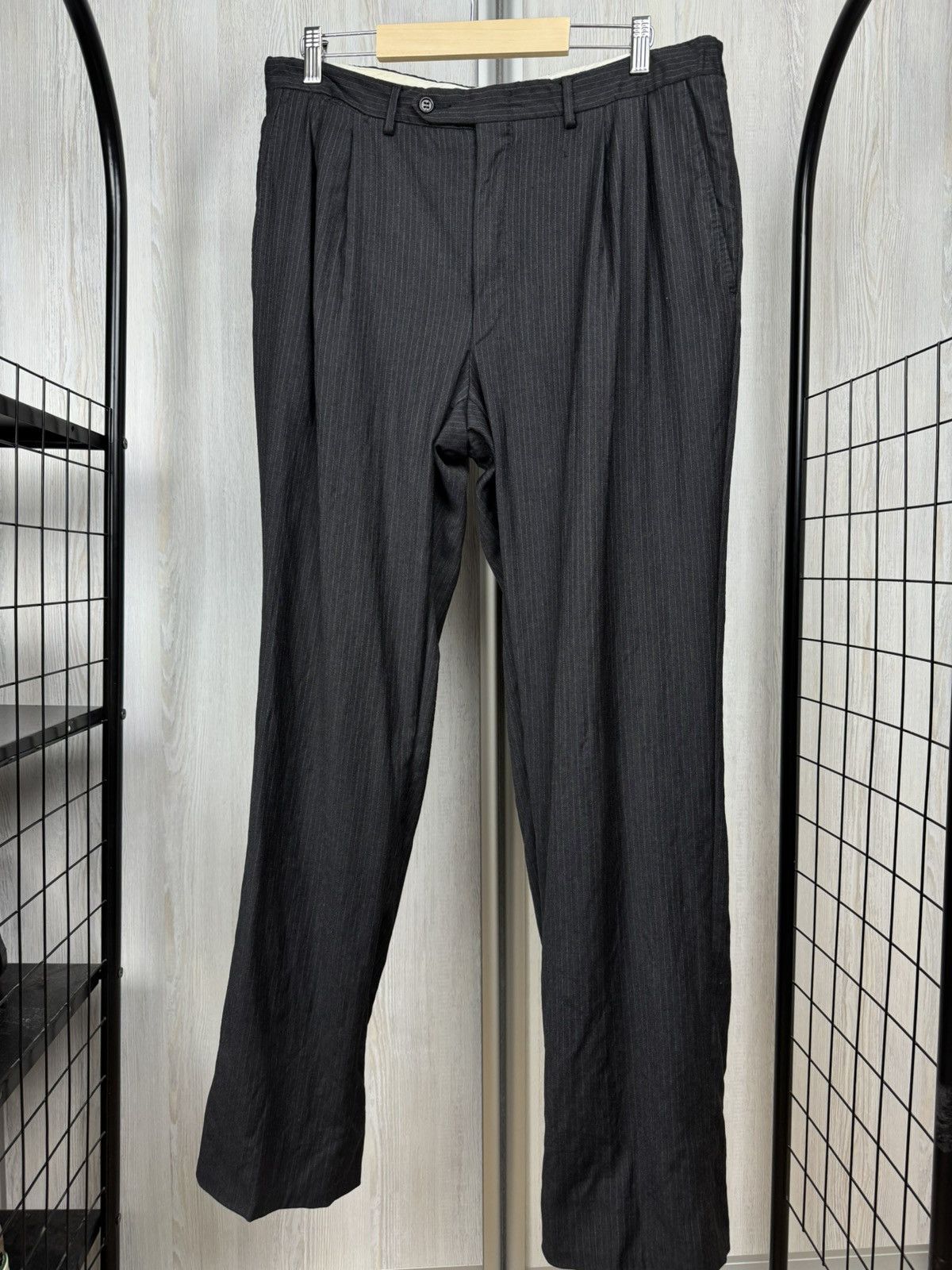 Lanvin Lanvin Classique Dark Gray Striped Wool 3 Button Vented Suit Size 42R - 9 Thumbnail