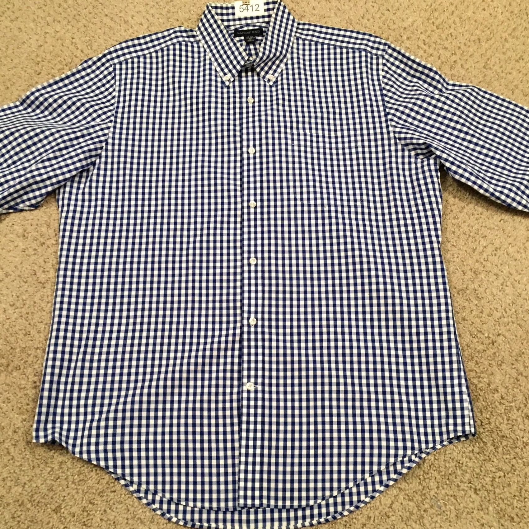 Lands' End Lands' End Shirt Mens 17 Blue Plaid Long Sleeve Button Up Size US XL / EU 56 / 4 - 6 Thumbnail