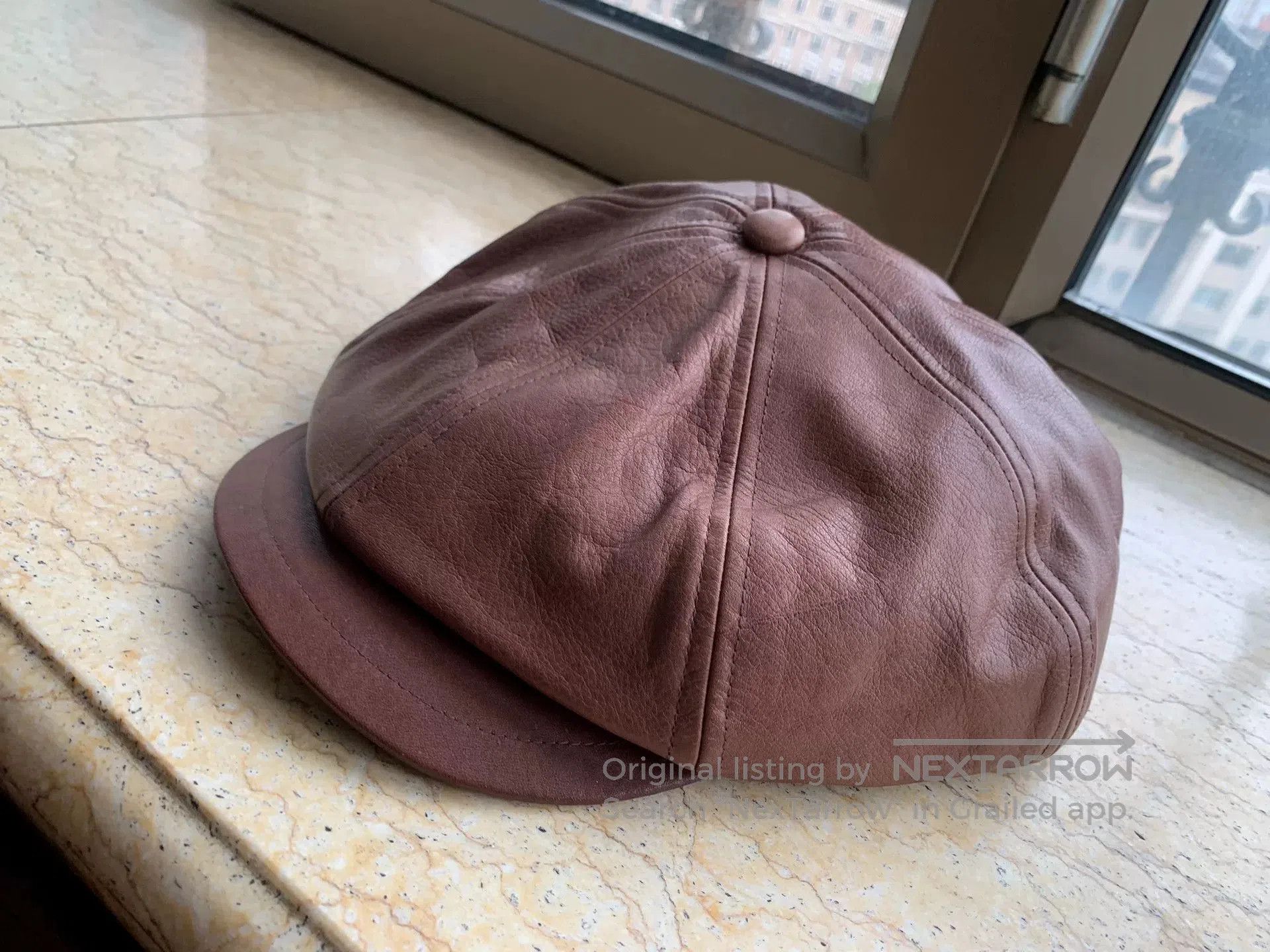 Japanese Brand Brown Leather Newsboy Cap. Size ONE SIZE - 2 Thumbnail