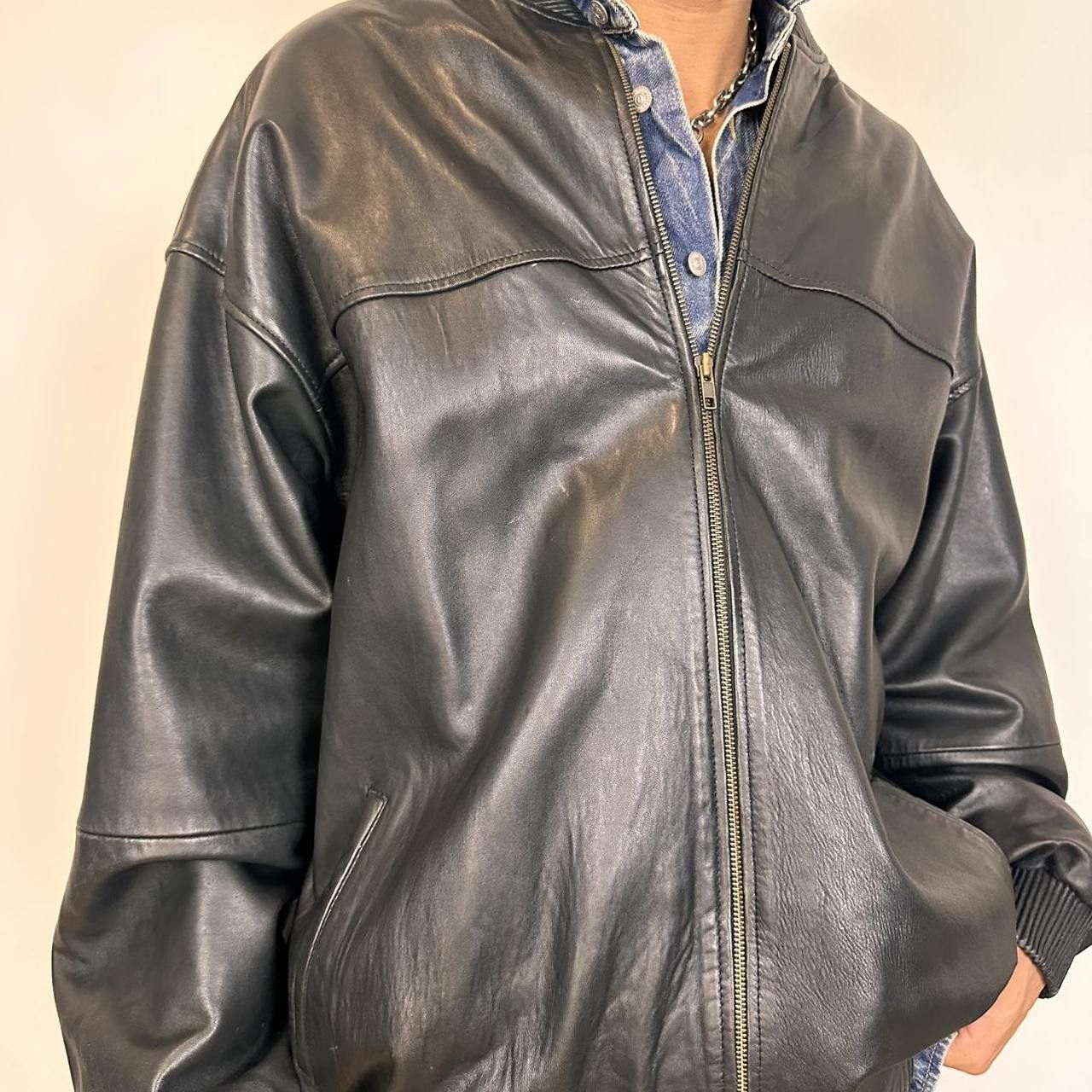 Vintage Vintage Studio Milan Black Leather Bomber Jacket - XXXL Size US XXL / EU 58 / 5 - 6 Thumbnail