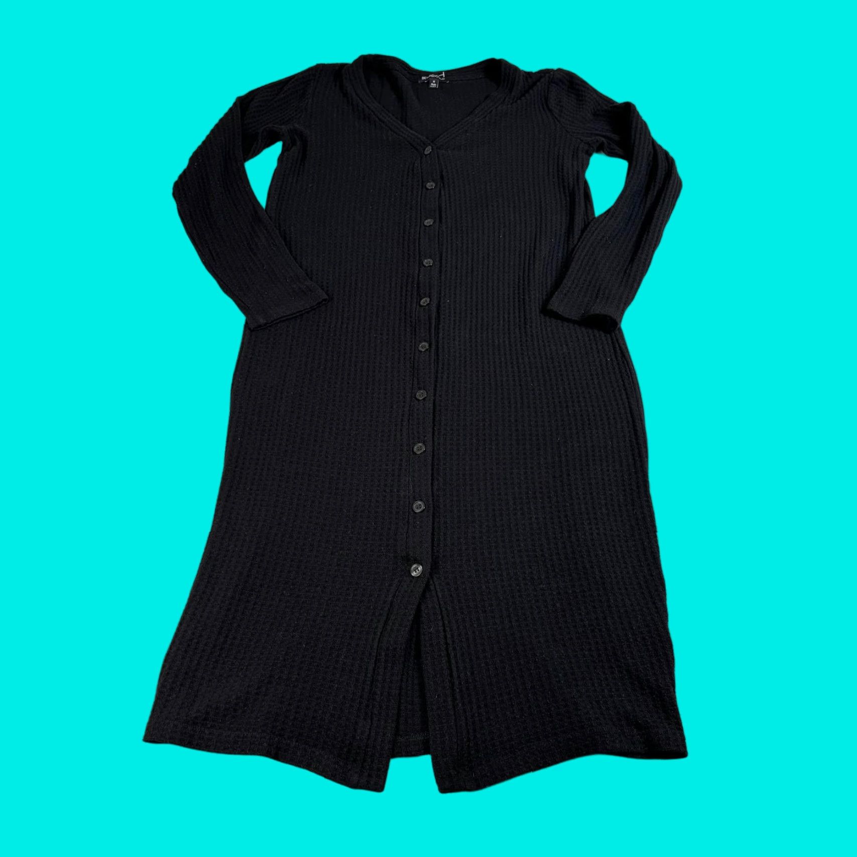 Beyond Yoga Beyond Yoga Sweater Dress Women M Black Waffle Knit Midi Button Front Long Sleeve V-Neck Knit Thermal Casual Fall Winter Spring USA Size M / US 6-8 / IT 42-44 - 1 Thumbnail