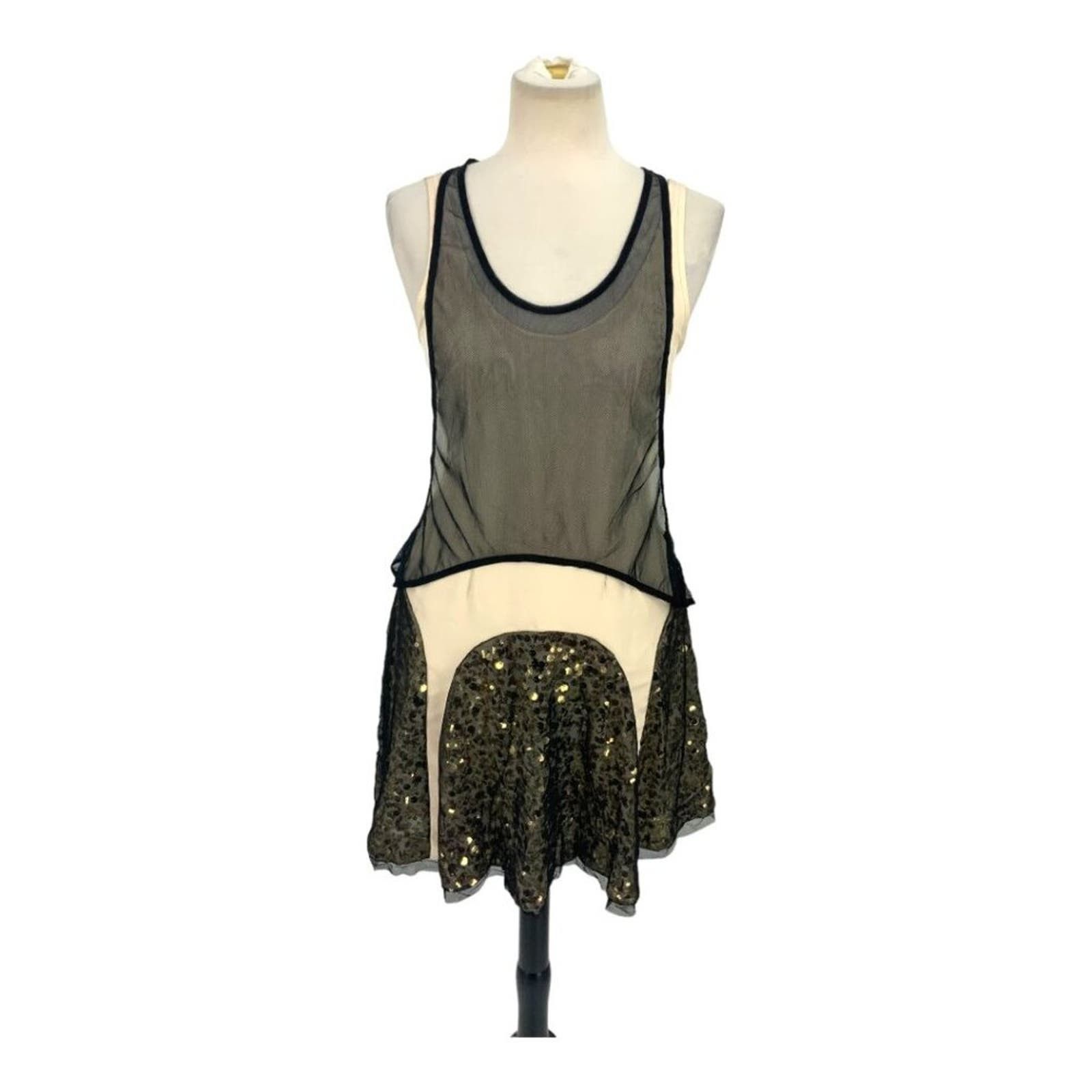 image of Rag Bone Rag & Bone Faren Drop Waist Sequin Dress Mesh Overlay Small in Cream, Women's